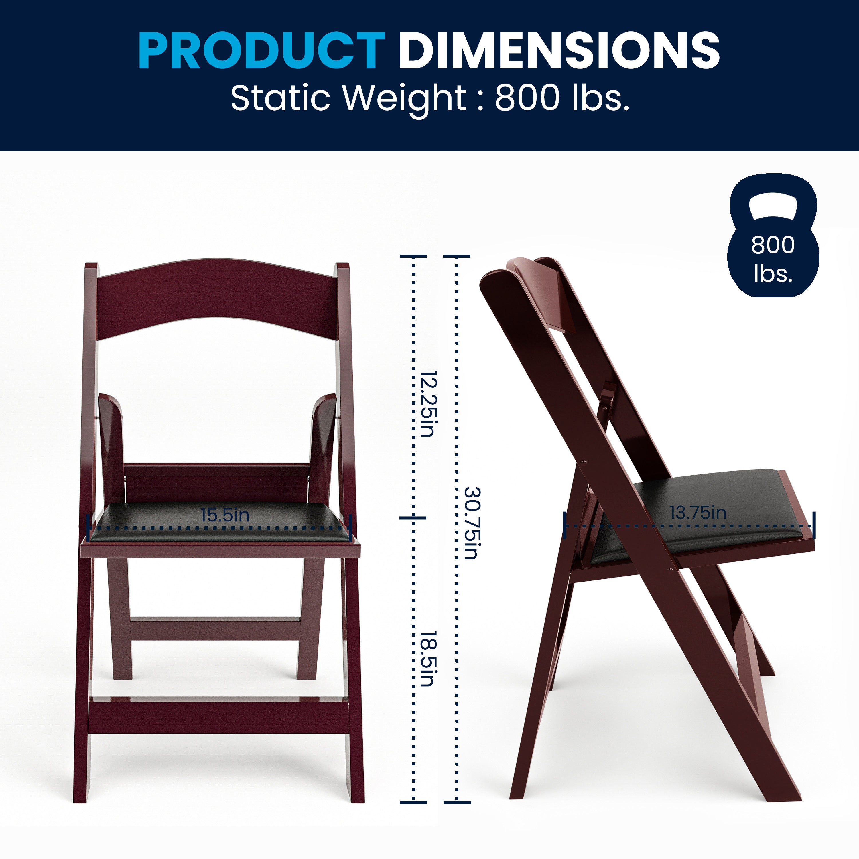 Hercules Folding Chair - Red Mahogany Resin - 2 Pack 800LB Weight Capacity Comfortable Event Chair - Light Weight Folding Chair