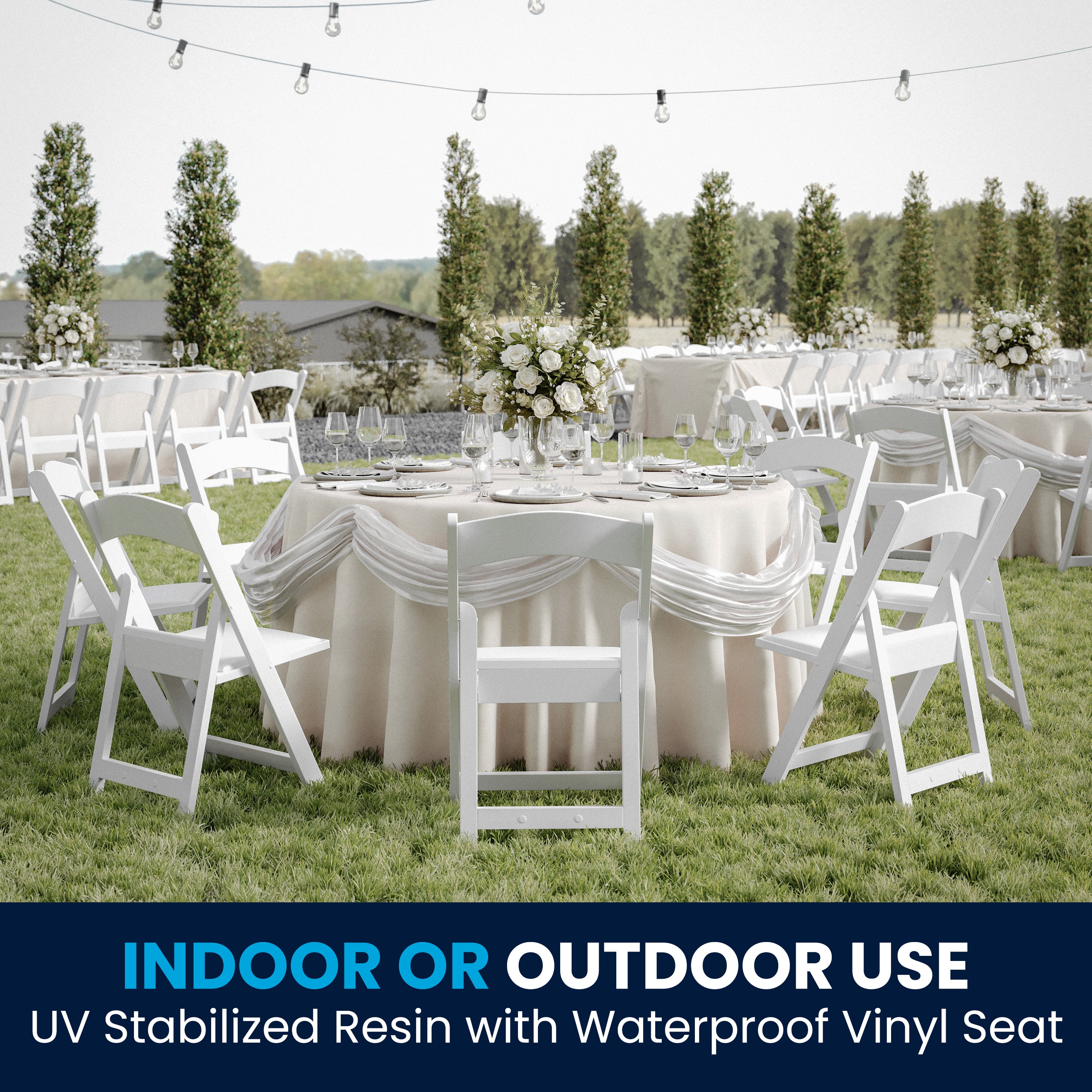 Hercules Folding Chair - White Resin - 2 Pack 800LB Weight Capacity Comfortable Event Chair - Light Weight Folding Chair
