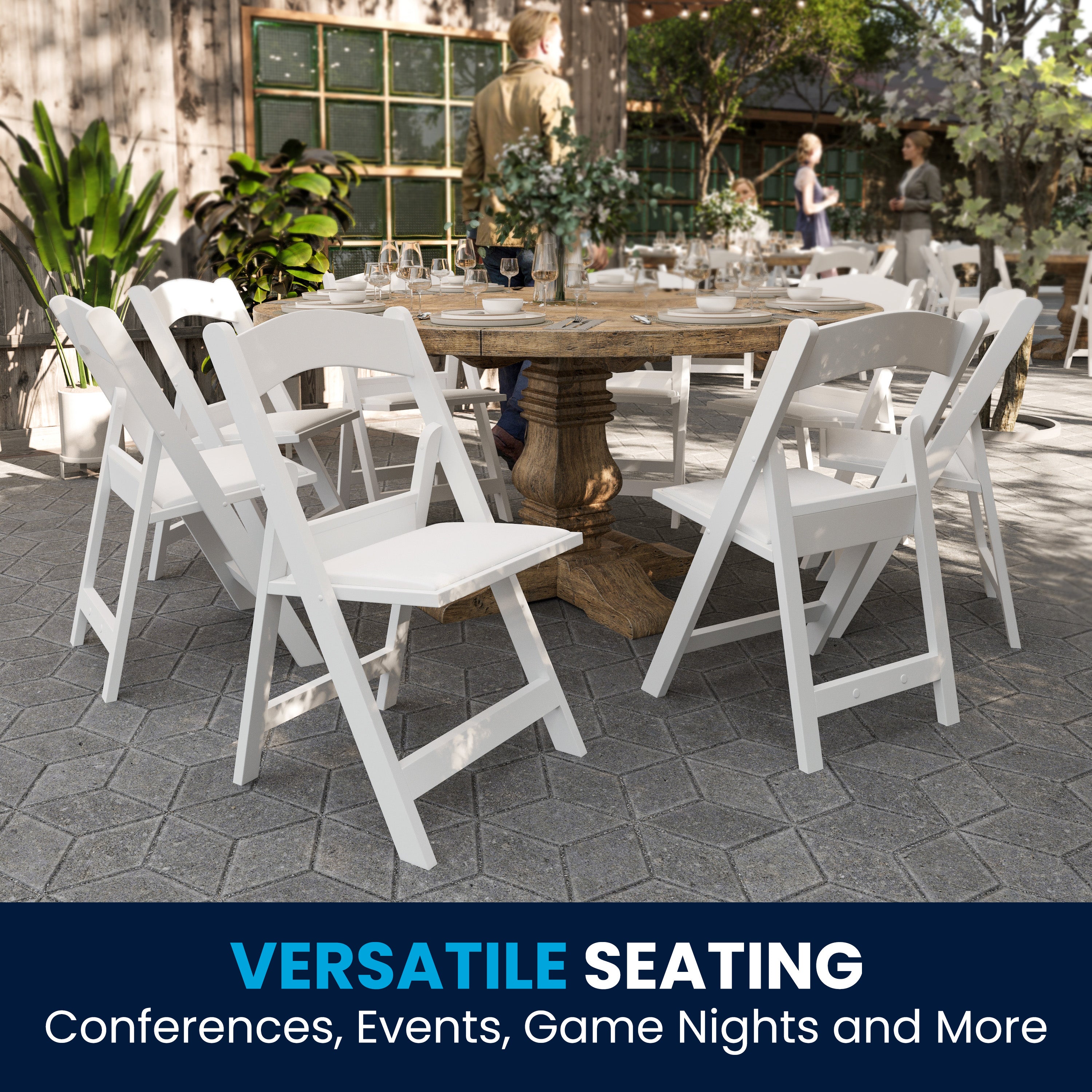 Hercules Folding Chair - White Resin - 2 Pack 800LB Weight Capacity Comfortable Event Chair - Light Weight Folding Chair