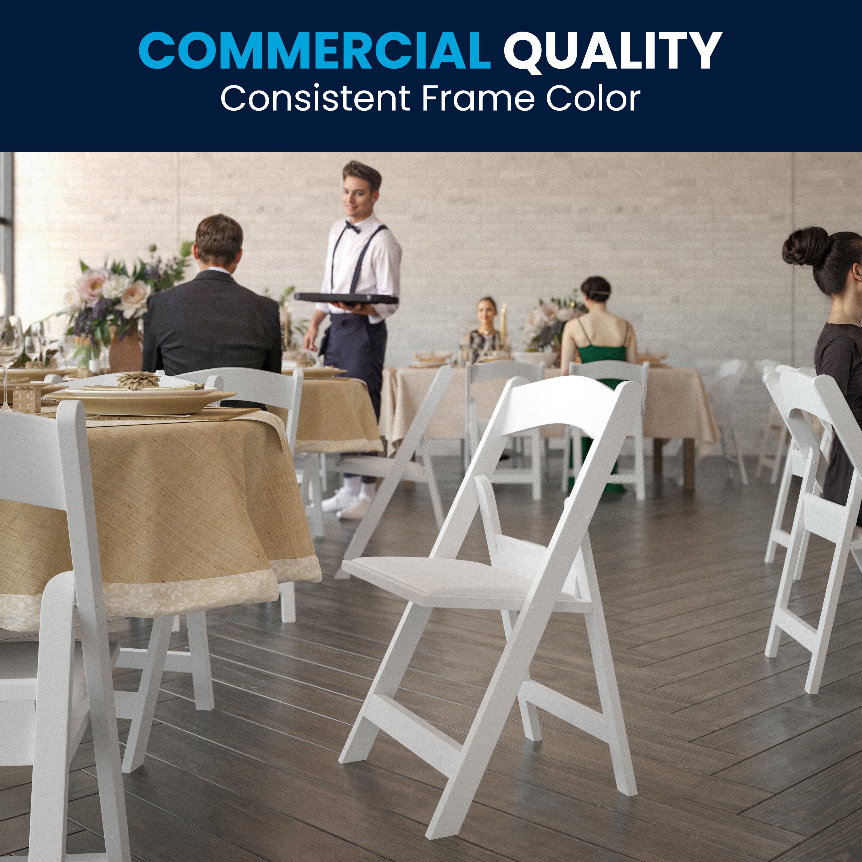 Hercules Folding Chair - White Resin - 2 Pack 800LB Weight Capacity Comfortable Event Chair - Light Weight Folding Chair