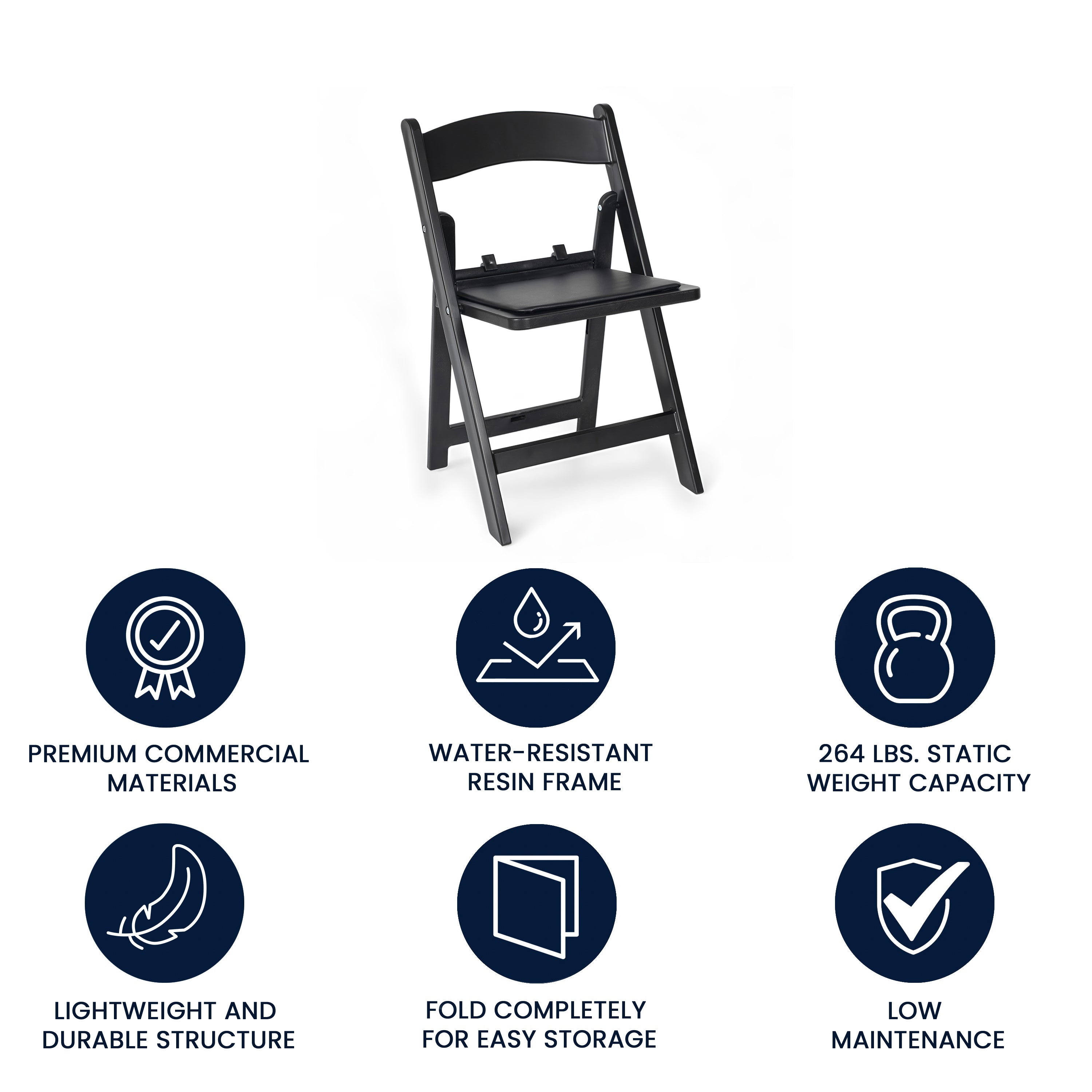 HERCULES Kids Black Resin Folding Chair with Black Vinyl Padded Seat