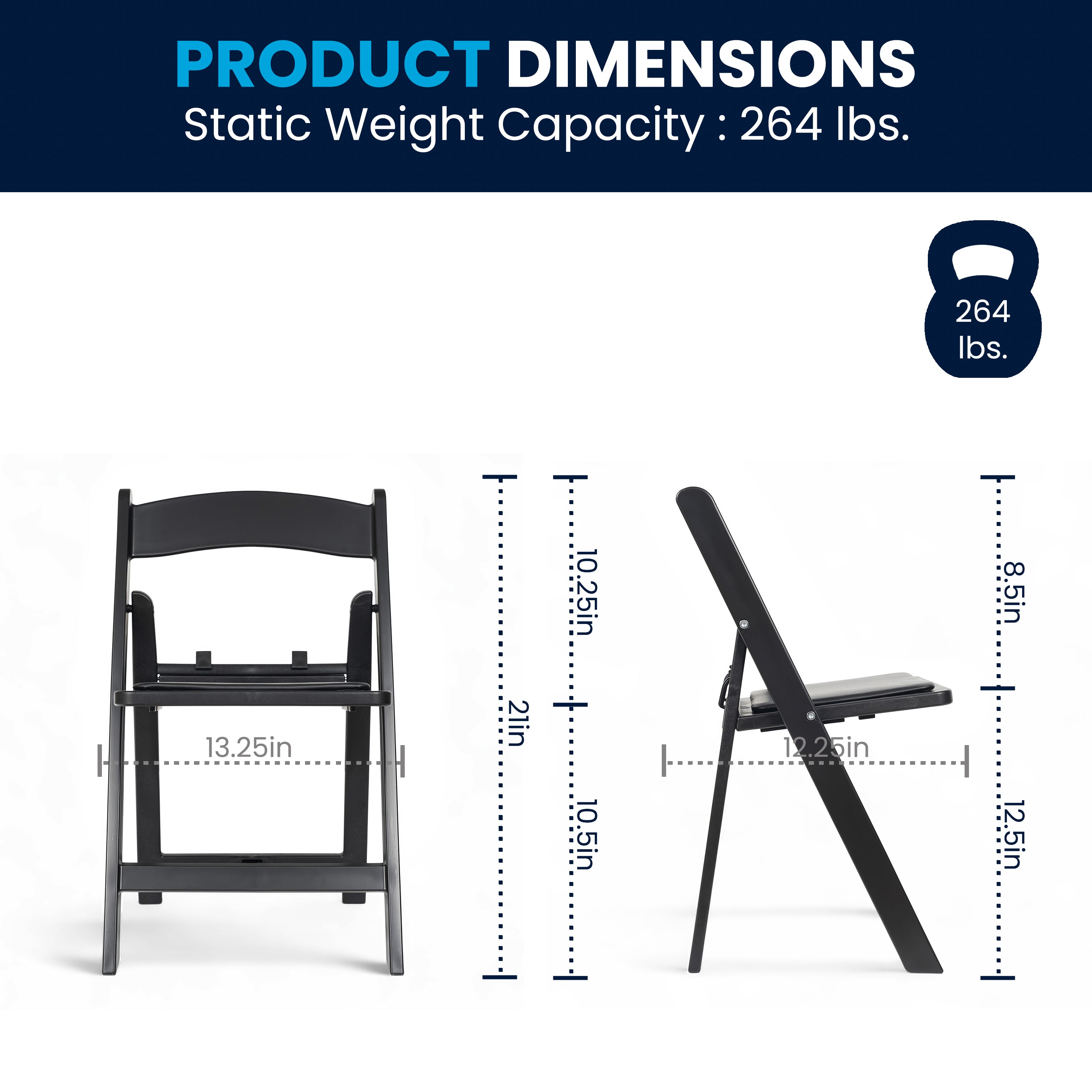HERCULES Kids Black Resin Folding Chair with Black Vinyl Padded Seat