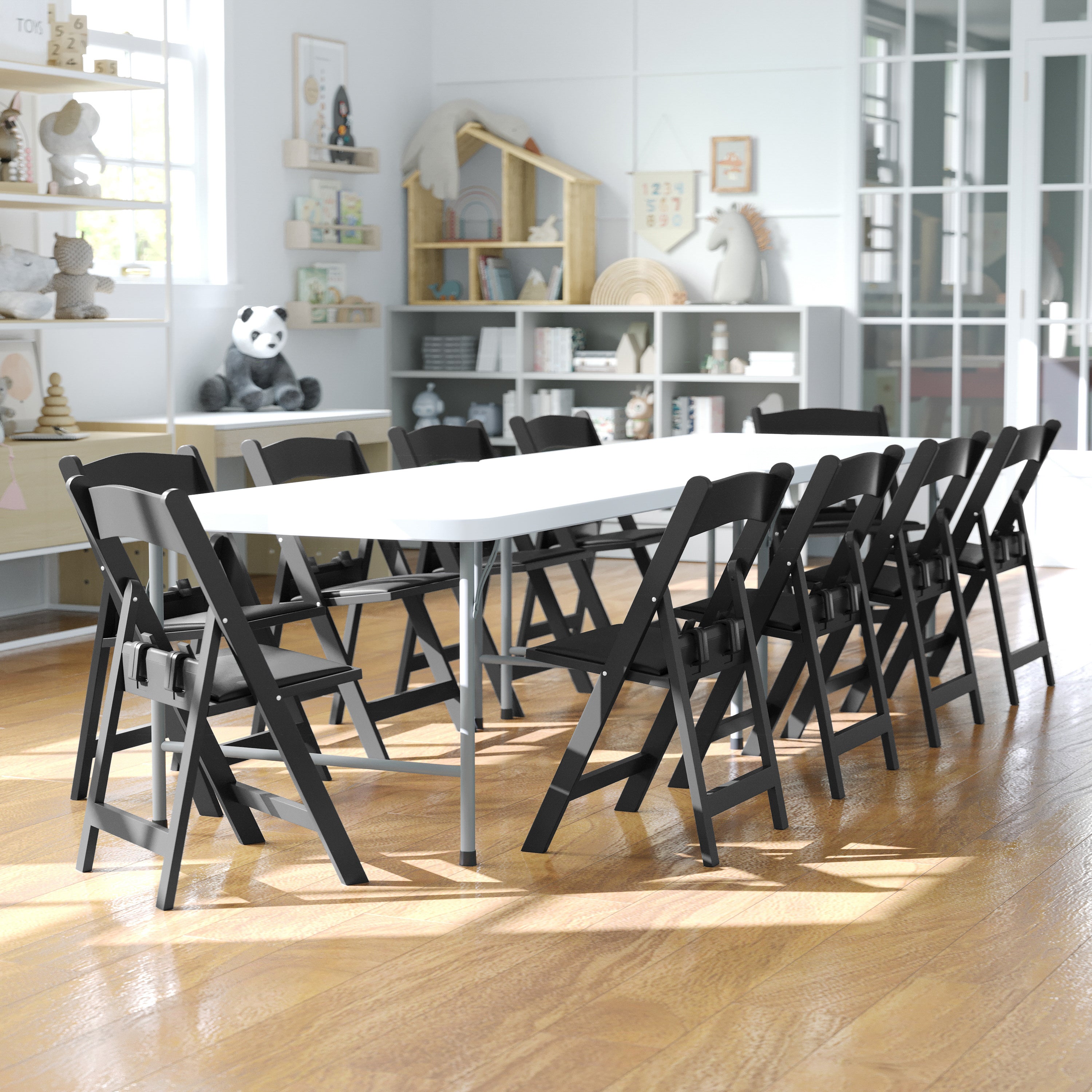 HERCULES Kids Black Resin Folding Chair with Black Vinyl Padded Seat