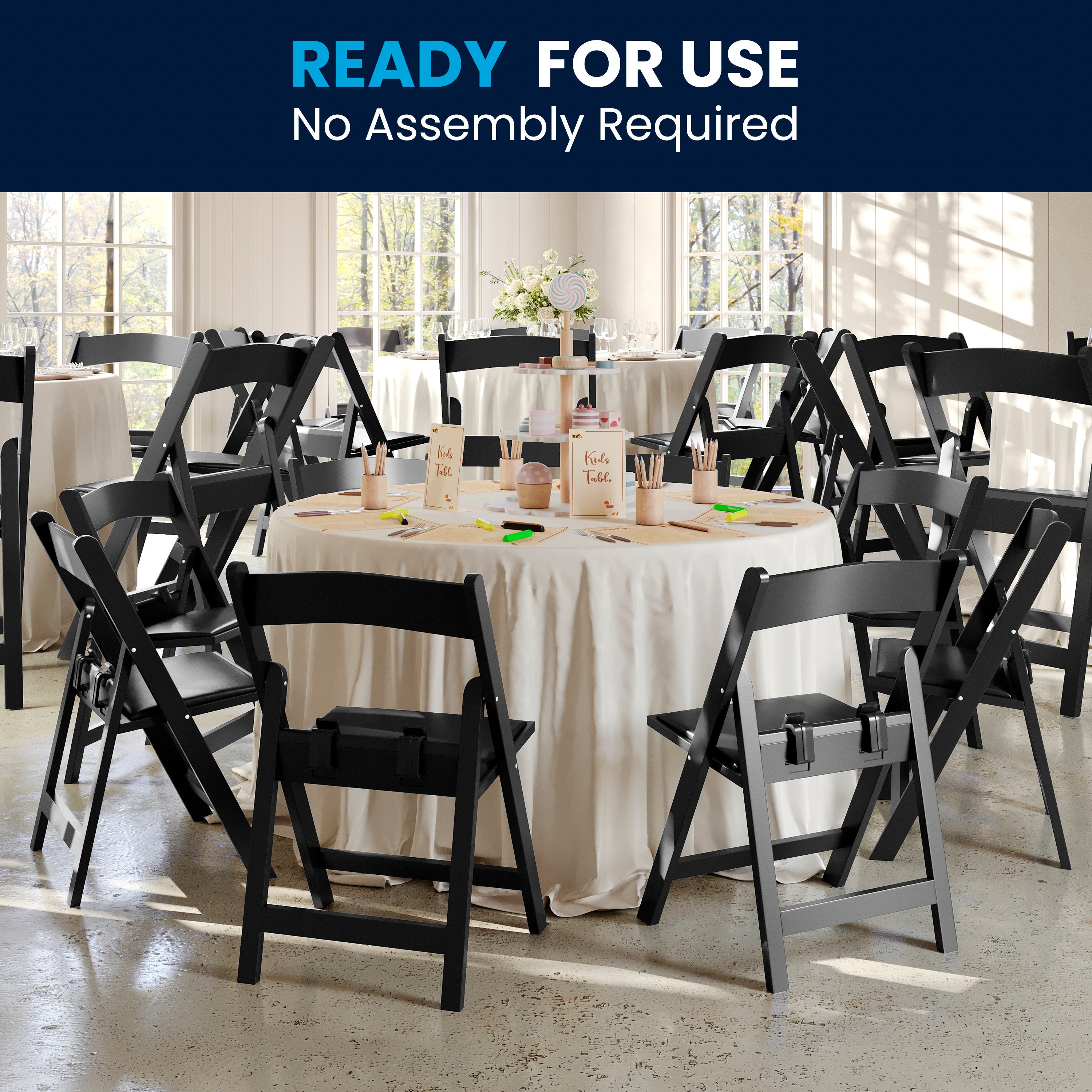 HERCULES Kids Black Resin Folding Chair with Black Vinyl Padded Seat