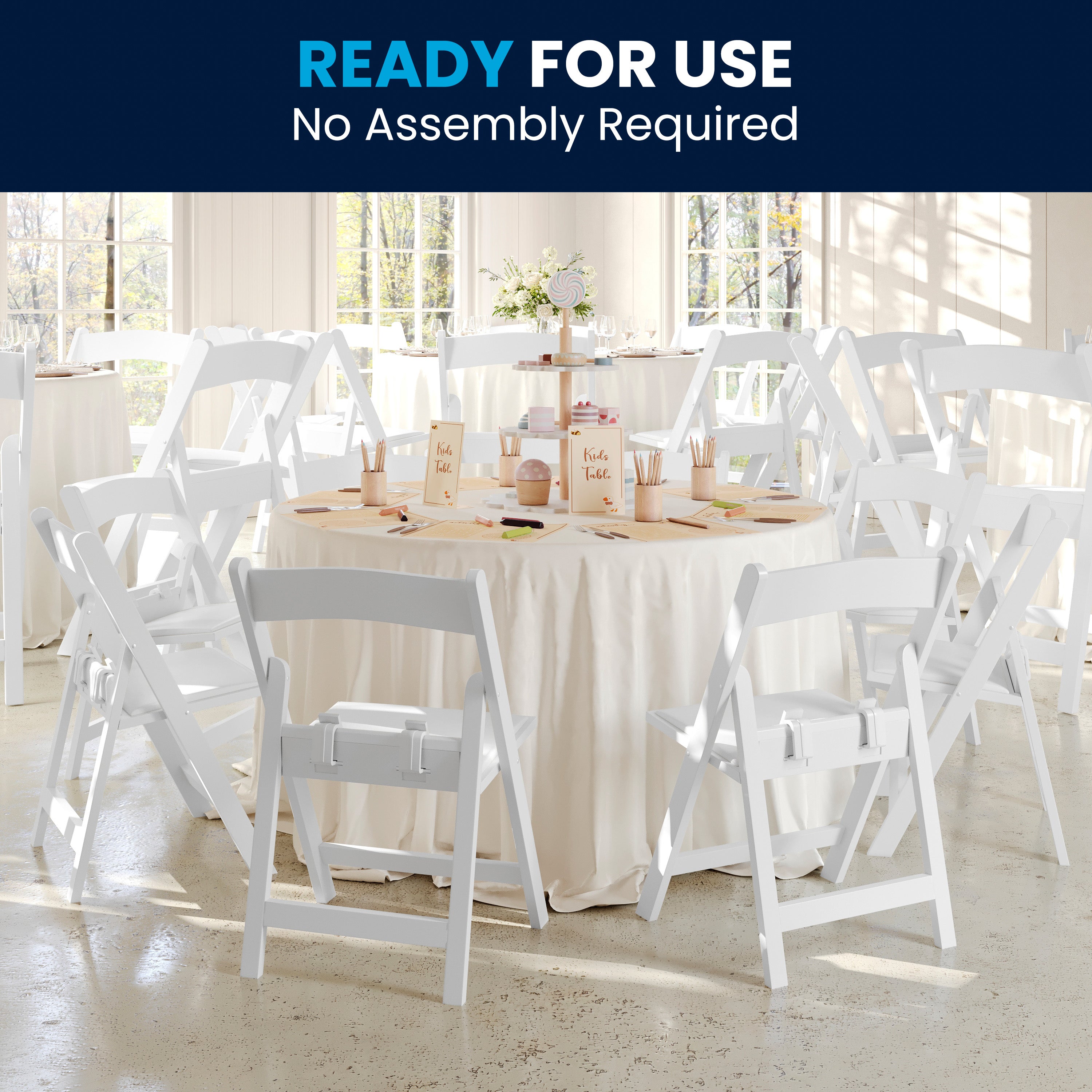 HERCULES Kids Folding Chairs with Padded Seats | Set of 2 White Resin Folding Chair with Vinyl Padded Seat for Kids