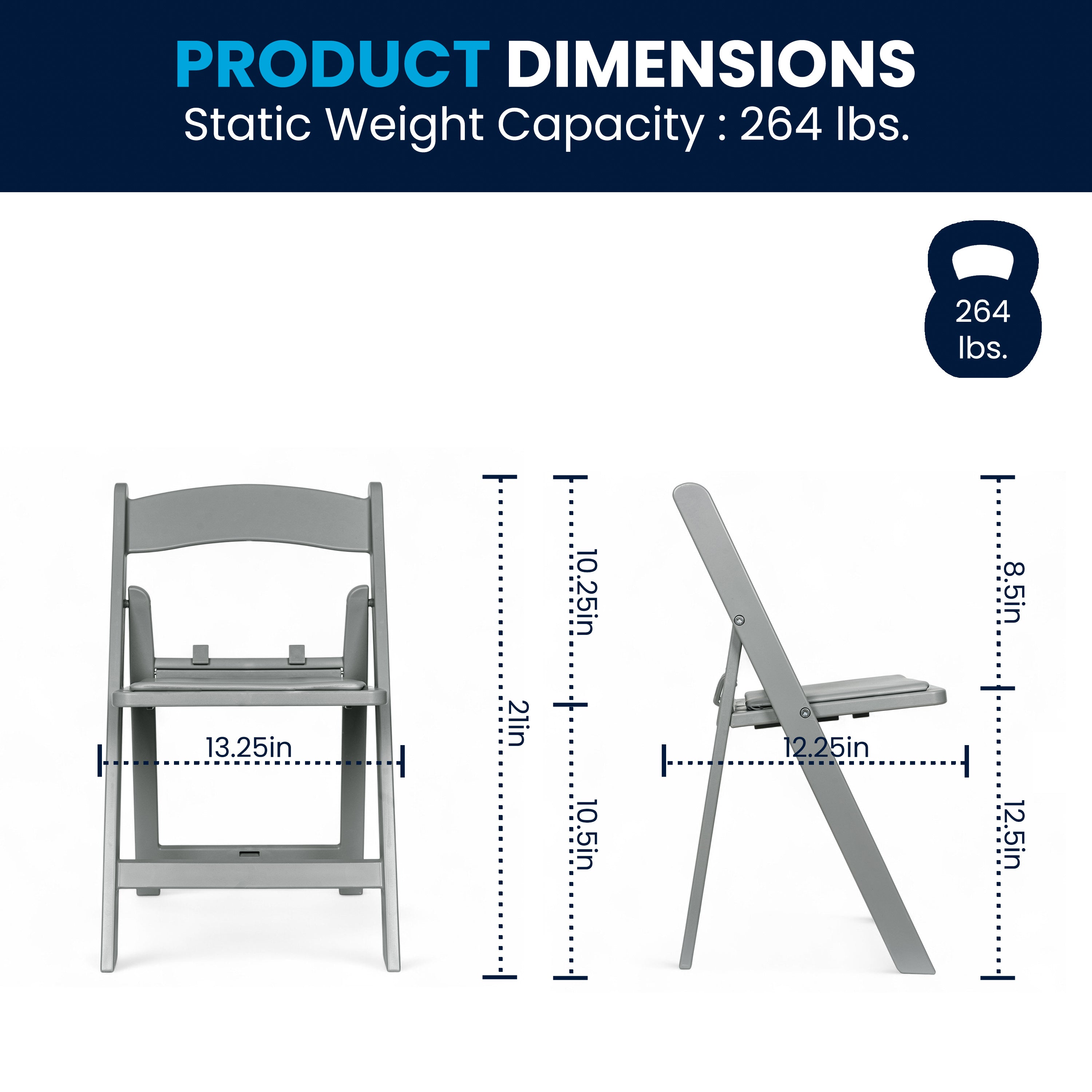 HERCULES Kids Gray Resin Folding Chair with White Gray Padded Seat