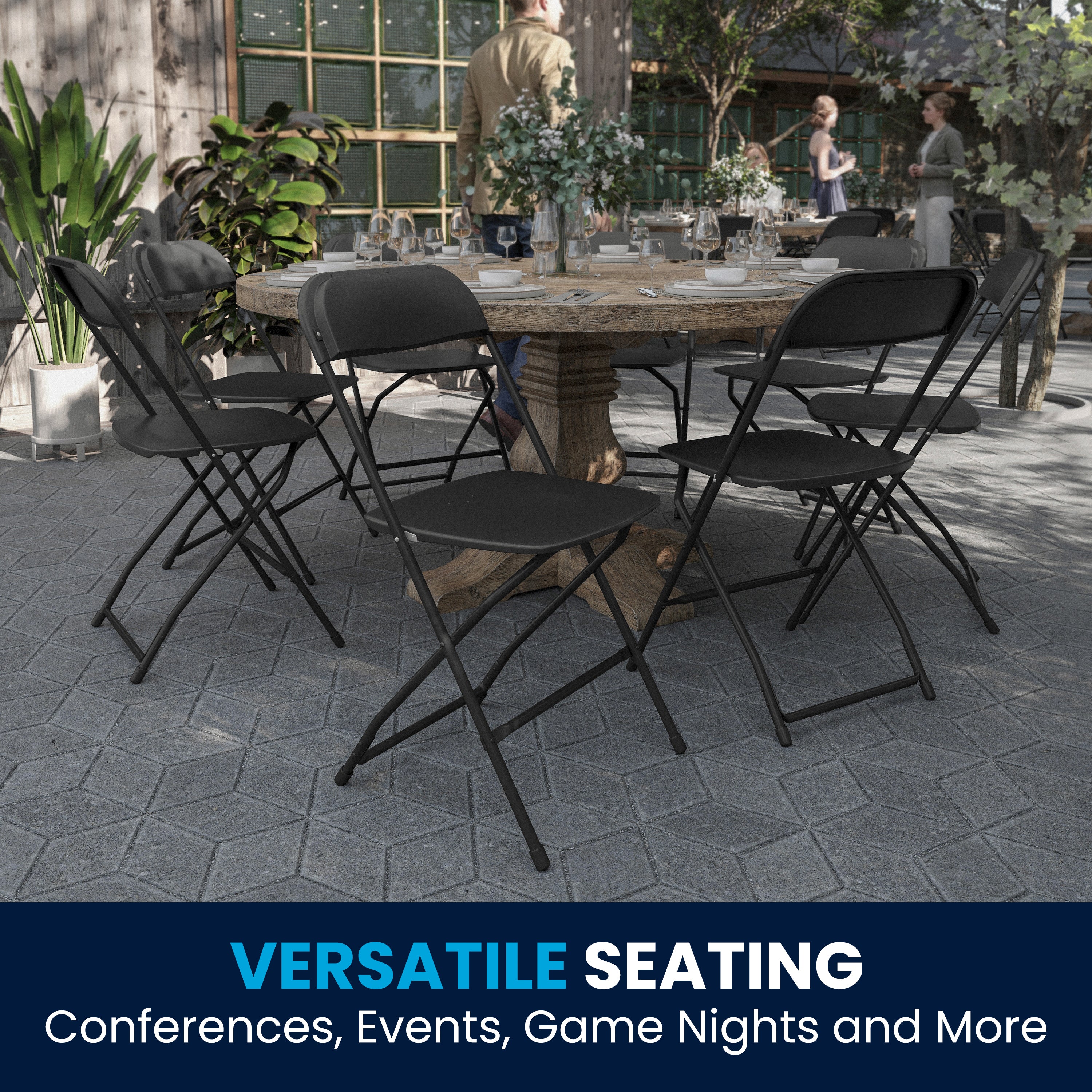 Hercules Series Plastic Folding Chair Black - 2 Pack 650LB Weight Capacity Comfortable Event Chair-Lightweight Folding Chair