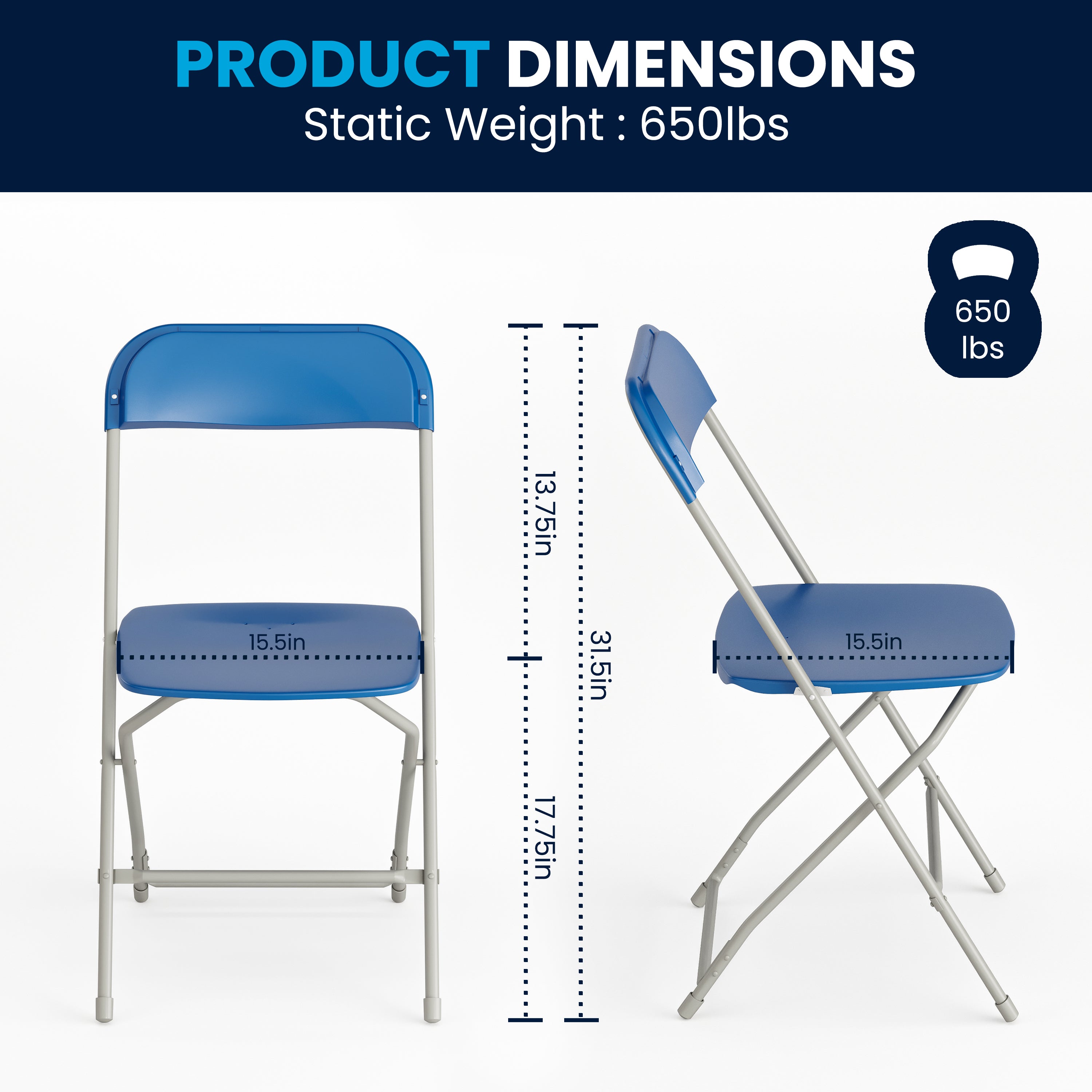 Hercules Series Plastic Folding Chair Blue - 2 Pack 650LB Weight Capacity Comfortable Event Chair-Lightweight Folding Chair