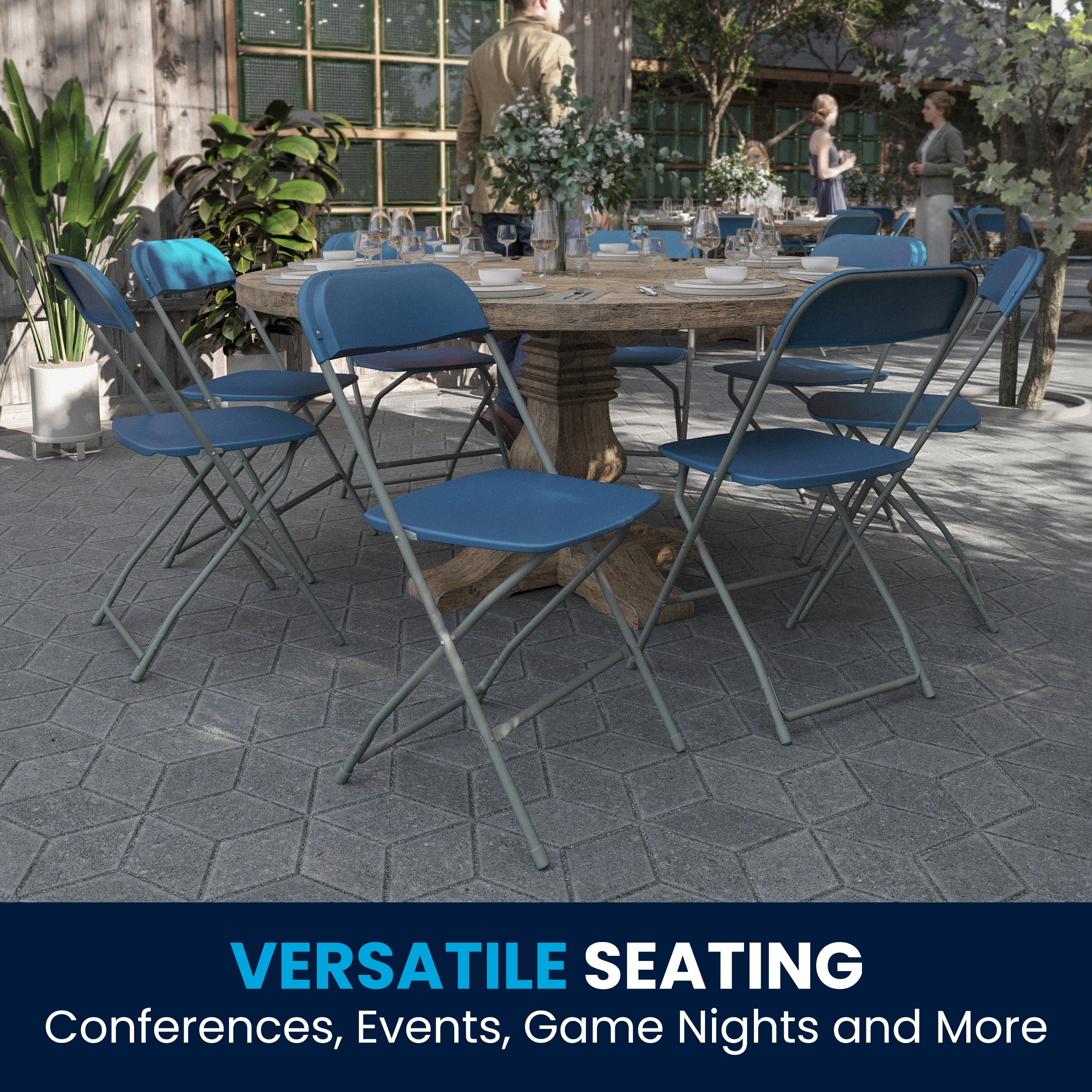 Hercules Series Plastic Folding Chair Blue - 2 Pack 650LB Weight Capacity Comfortable Event Chair-Lightweight Folding Chair