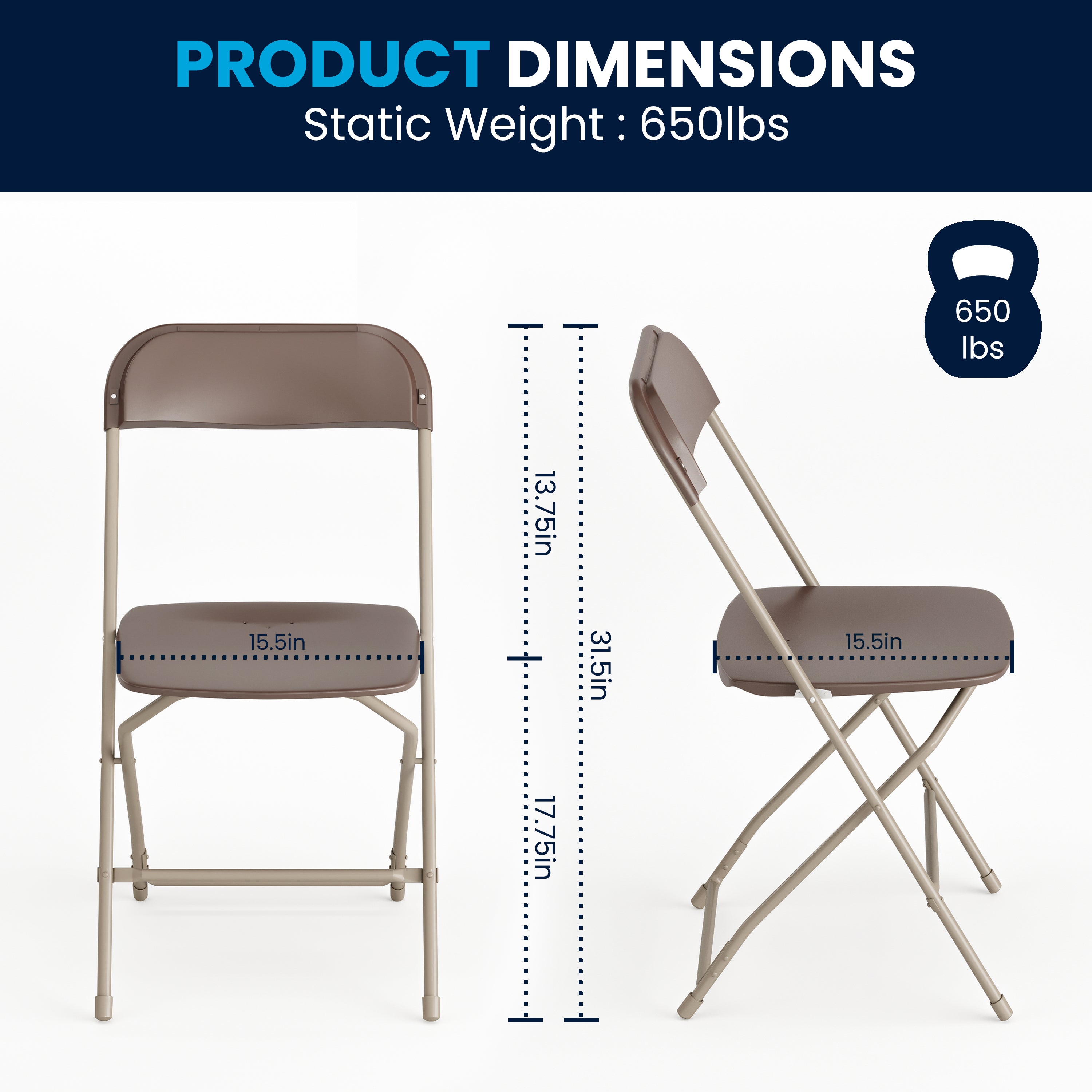 Hercules Series Plastic Folding Chair Brown - 2 Pack 650LB Weight Capacity Comfortable Event Chair-Lightweight Folding Chair