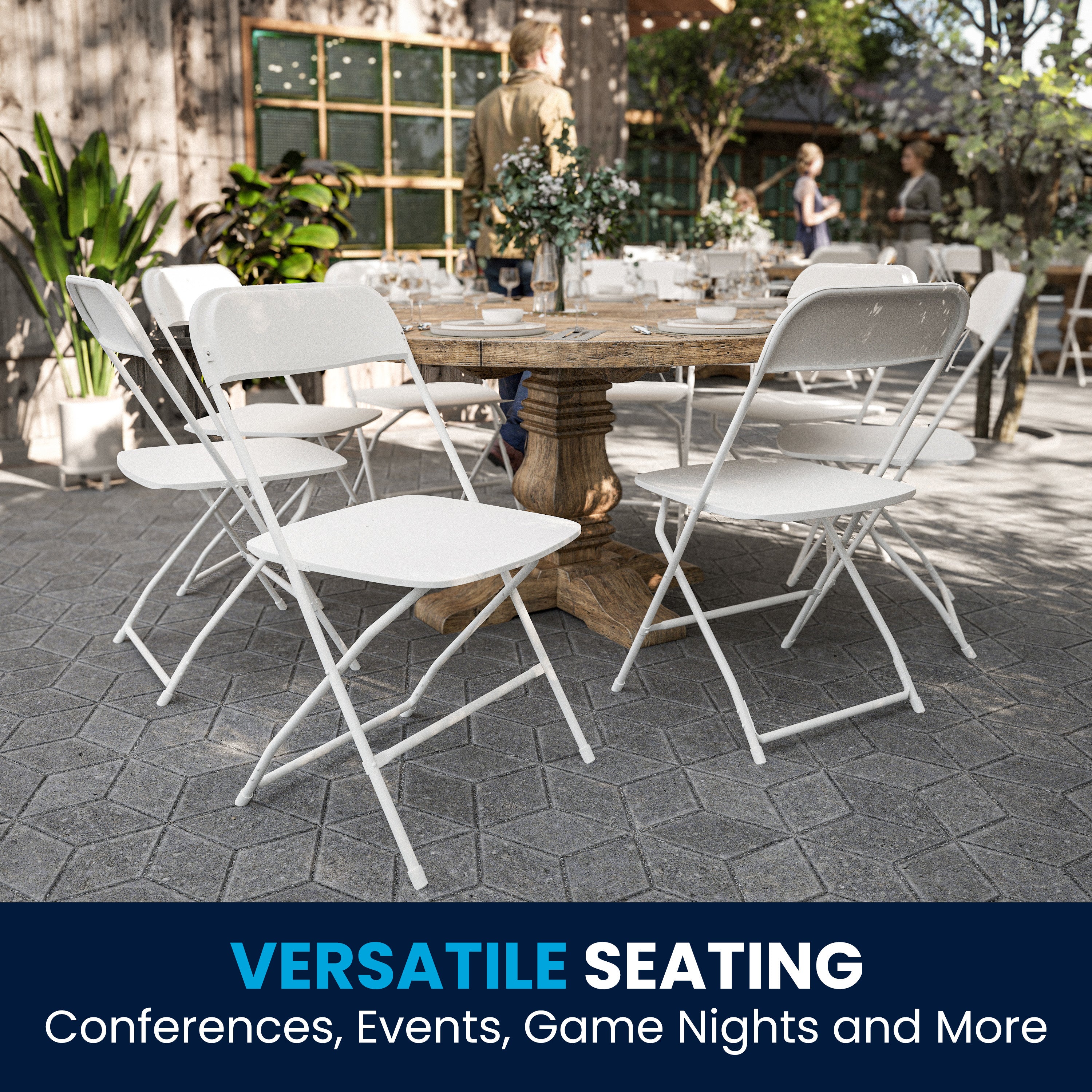 Hercules Big and Tall Commercial Folding Chair - Extra Wide 650LB. Capacity - Durable Plastic - White, 4-Pack