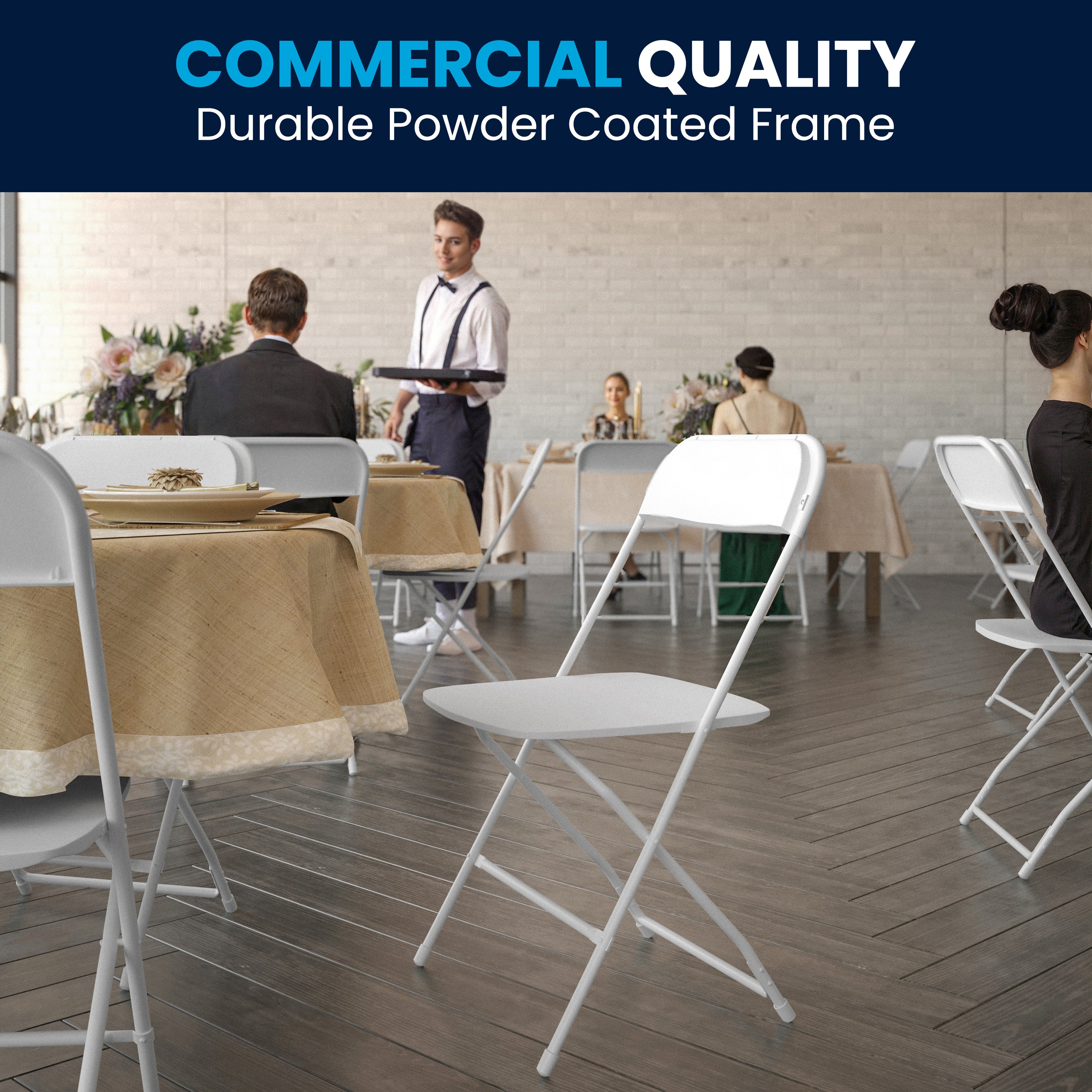 Hercules Big and Tall Commercial Folding Chair - Extra Wide 650LB. Capacity - Durable Plastic - White, 4-Pack