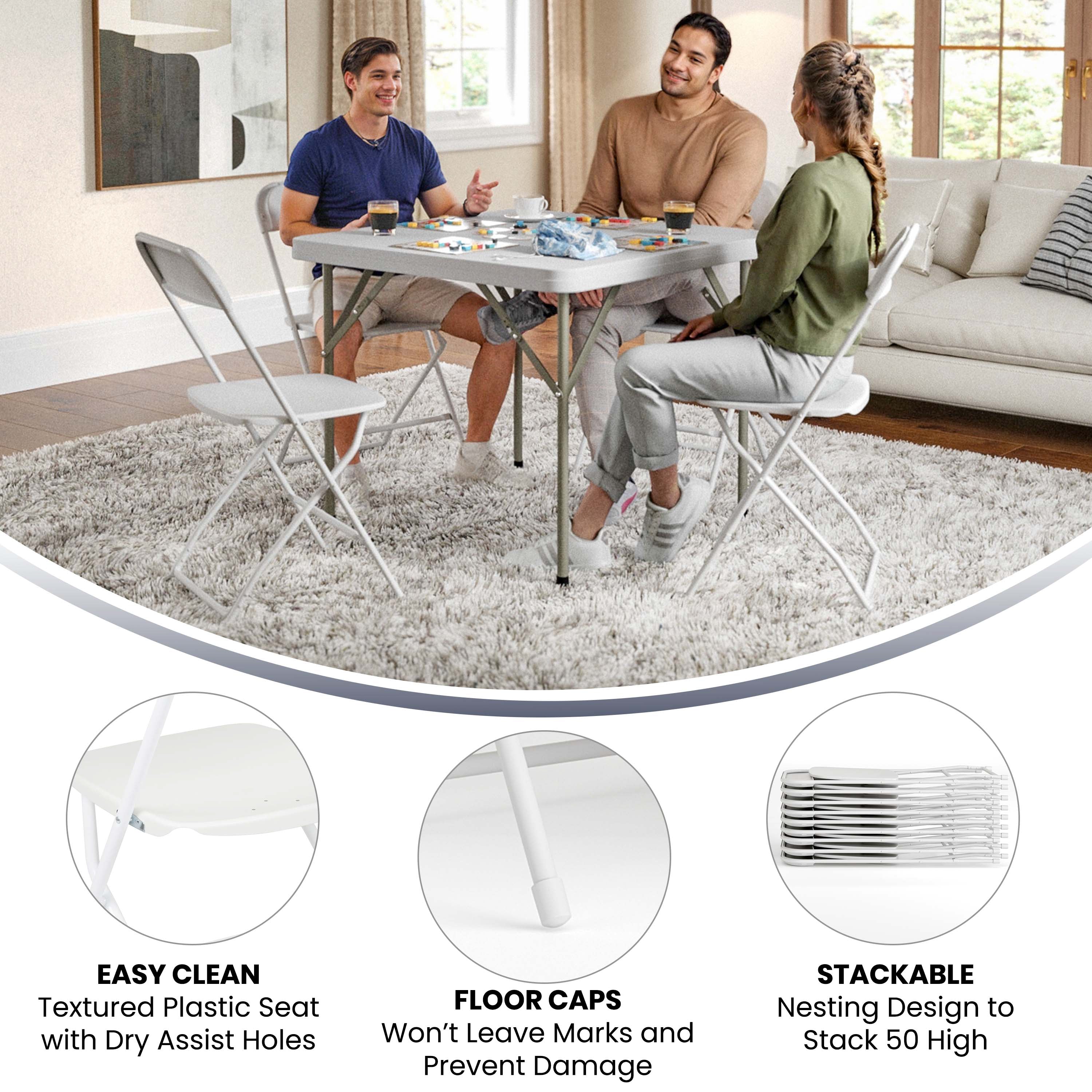 Hercules Series Plastic Folding Chair White - 2 Pack 650LB Weight Capacity Comfortable Event Chair-Lightweight Folding Chair