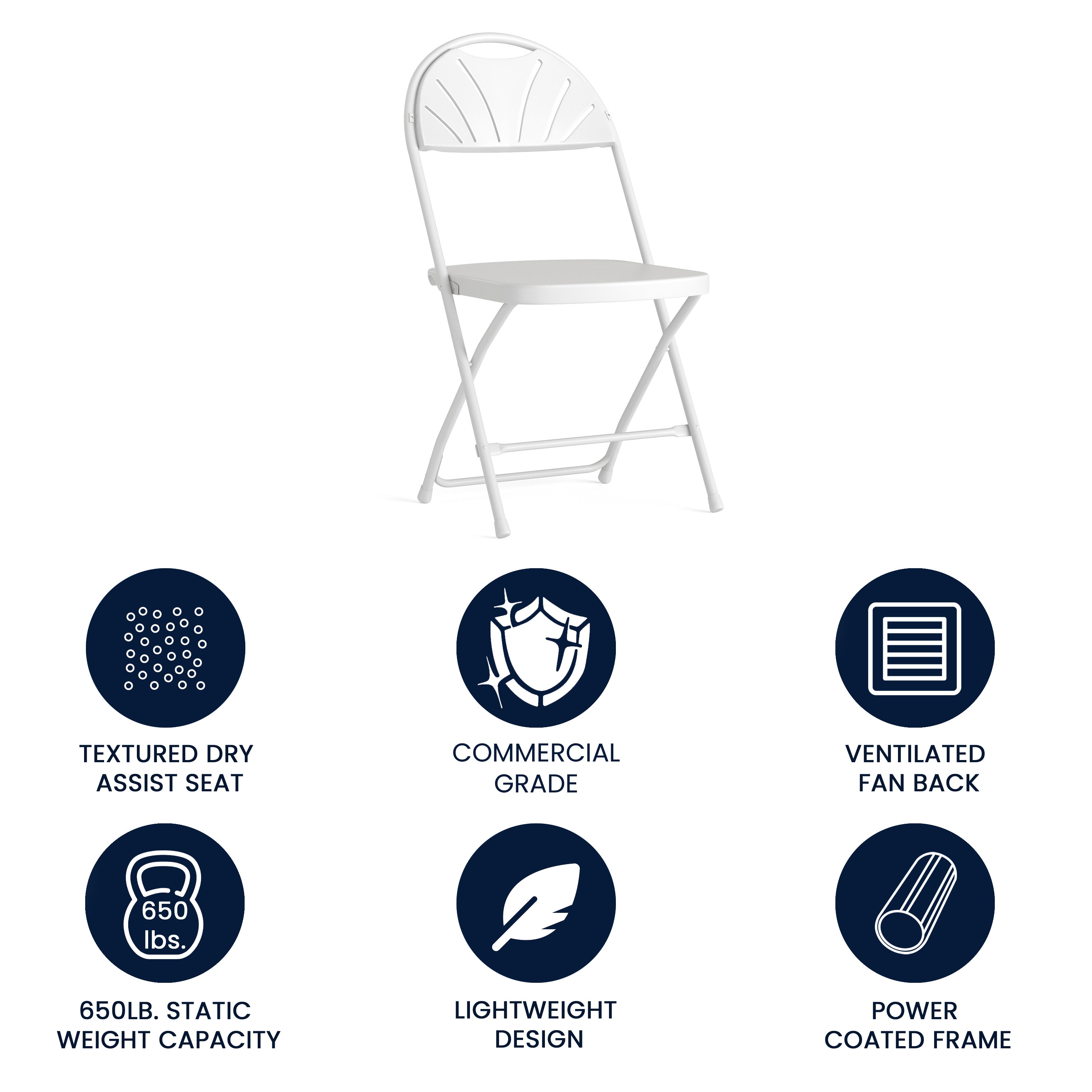 HERCULES Series 650 lb. Capacity White Plastic Fan Back Folding Chair