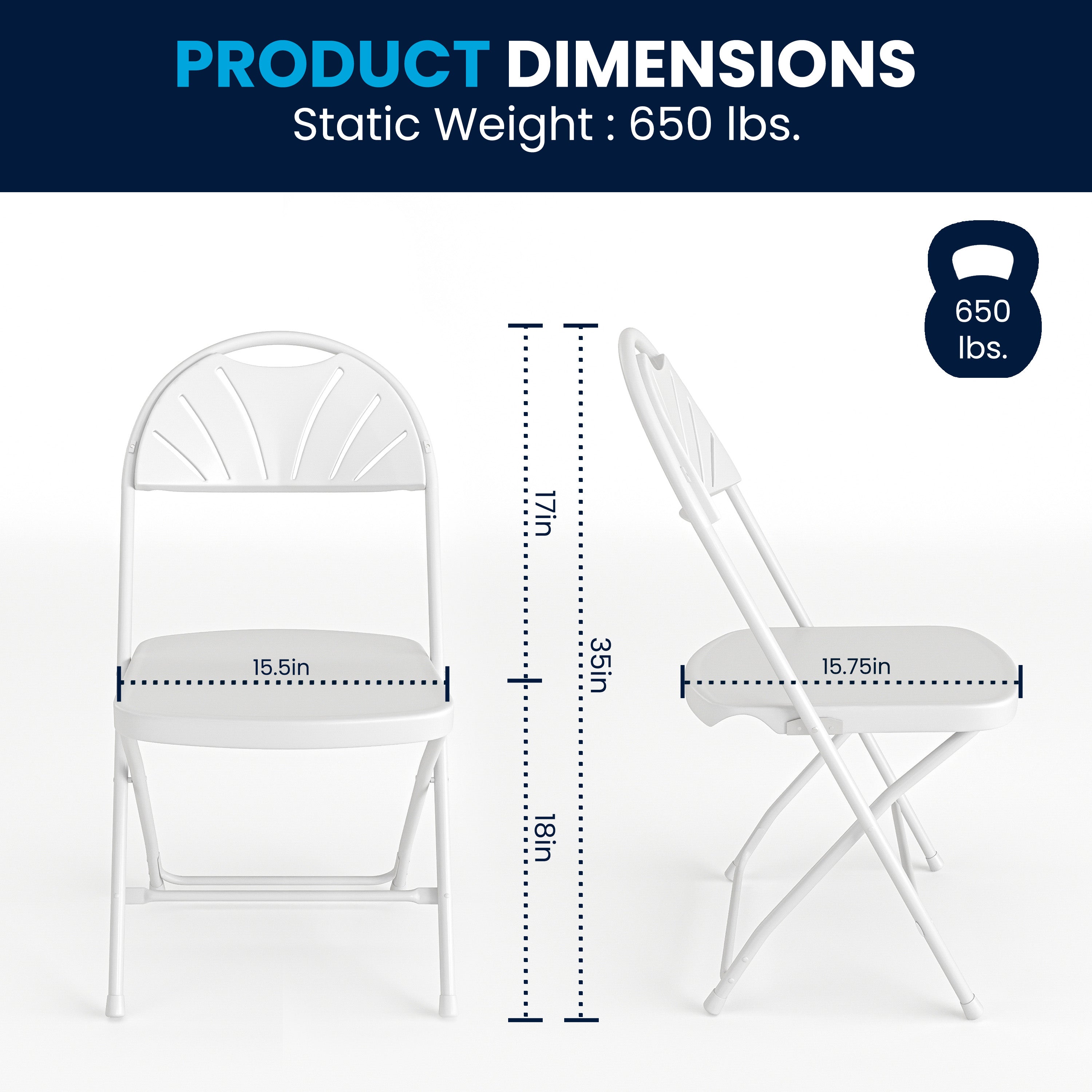 HERCULES Series 650 lb. Capacity White Plastic Fan Back Folding Chair