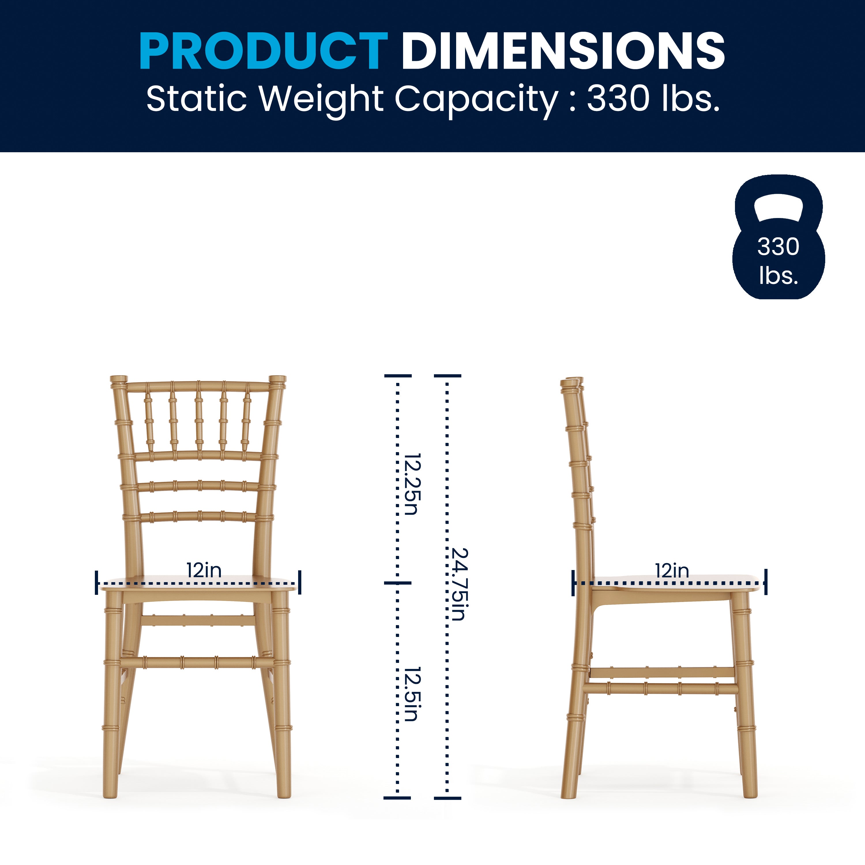 HERCULES Child Size Gold Chiavari Chair – Durable Resin Kids Chair for Weddings, Parties & Everyday Use