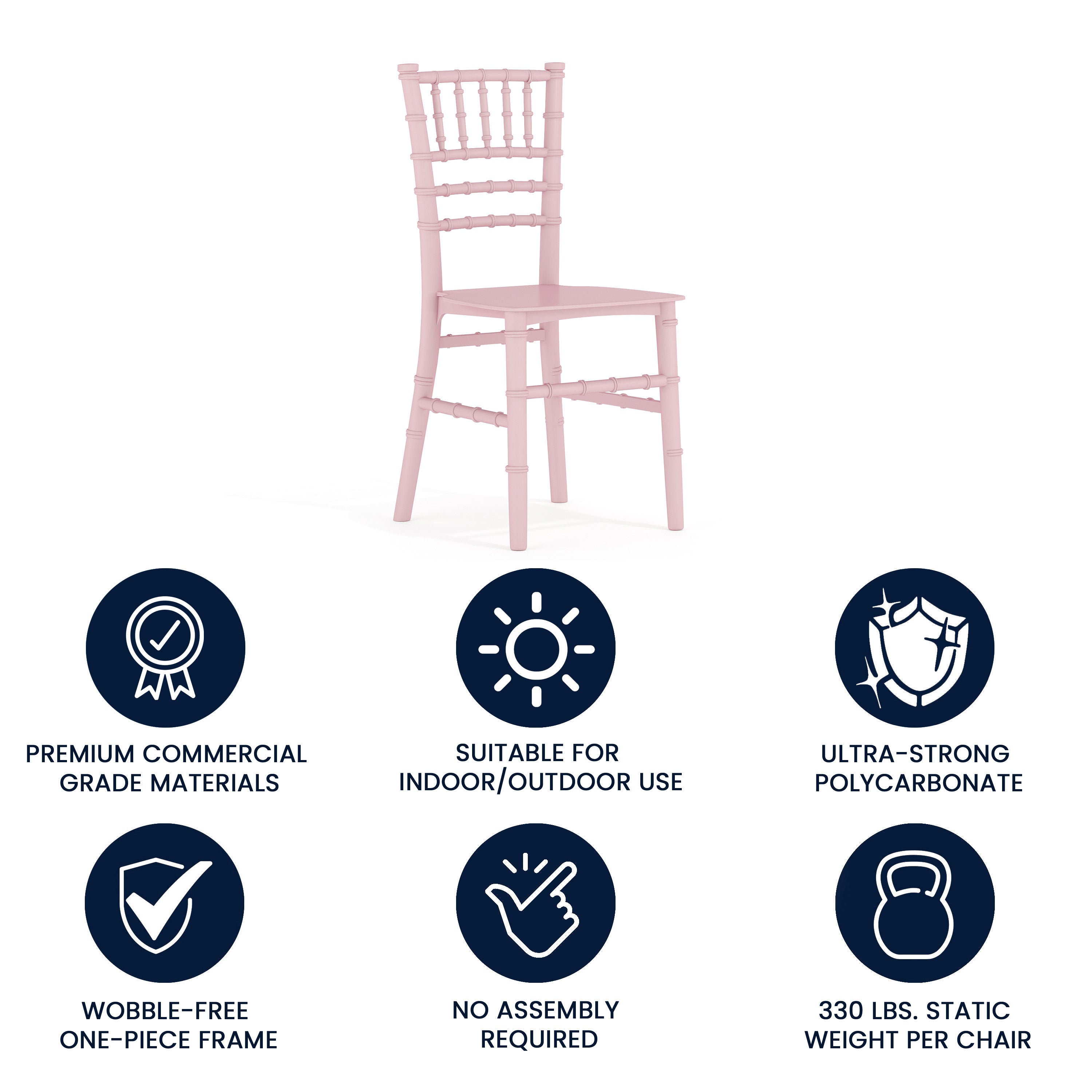 HERCULES Child Size Pink Chiavari Chair – Durable Resin Kids Chair for Weddings, Parties & Everyday Use