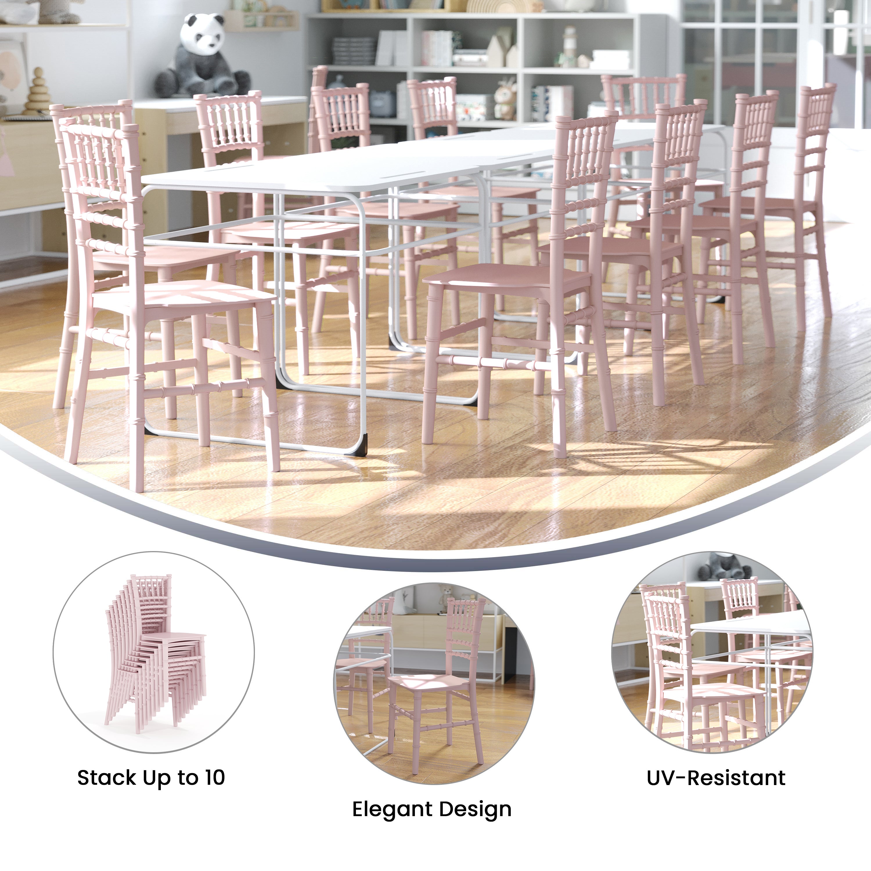 HERCULES Child Size Pink Chiavari Chair – Durable Resin Kids Chair for Weddings, Parties & Everyday Use