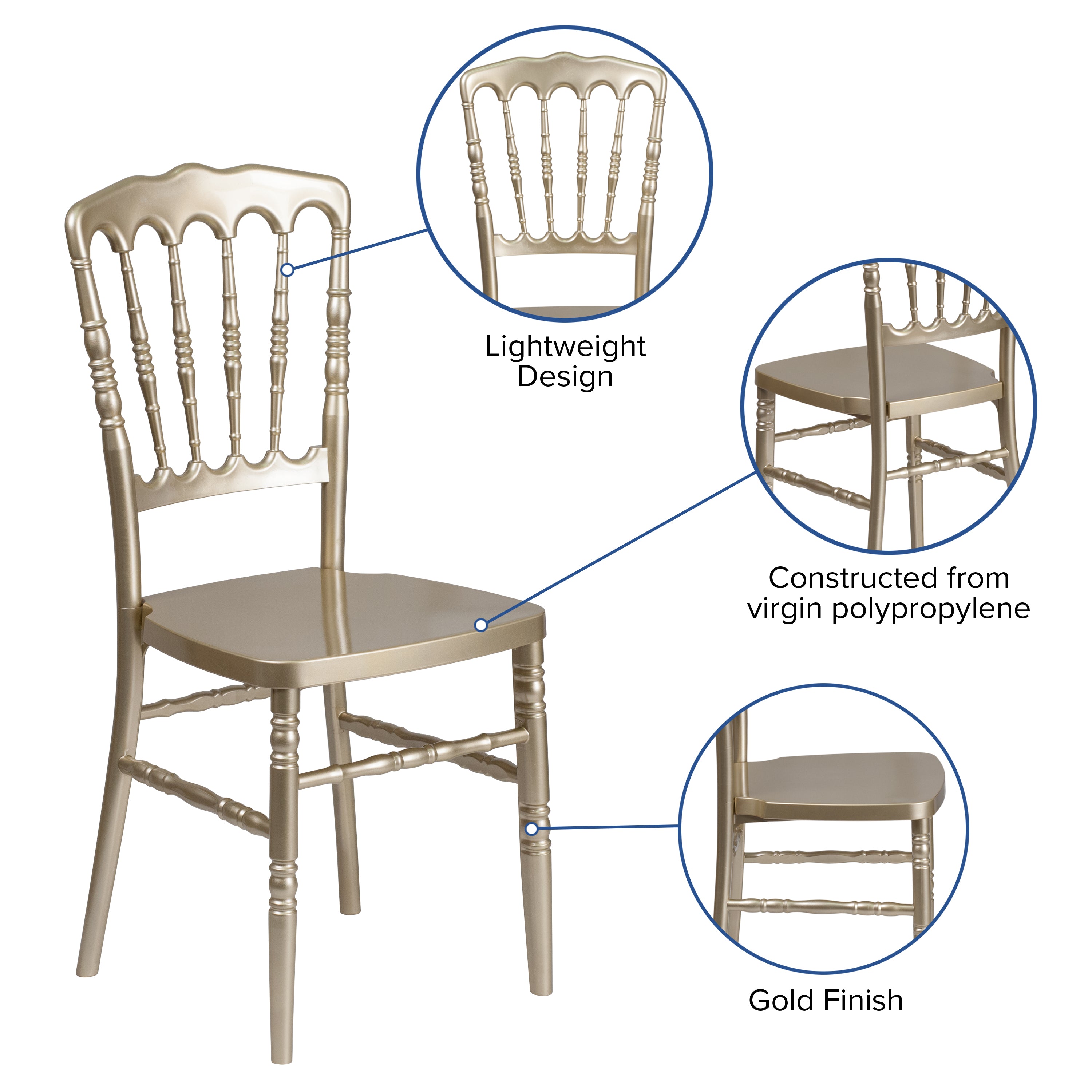 HERCULES Series Gold Resin Stacking Napoleon Chair