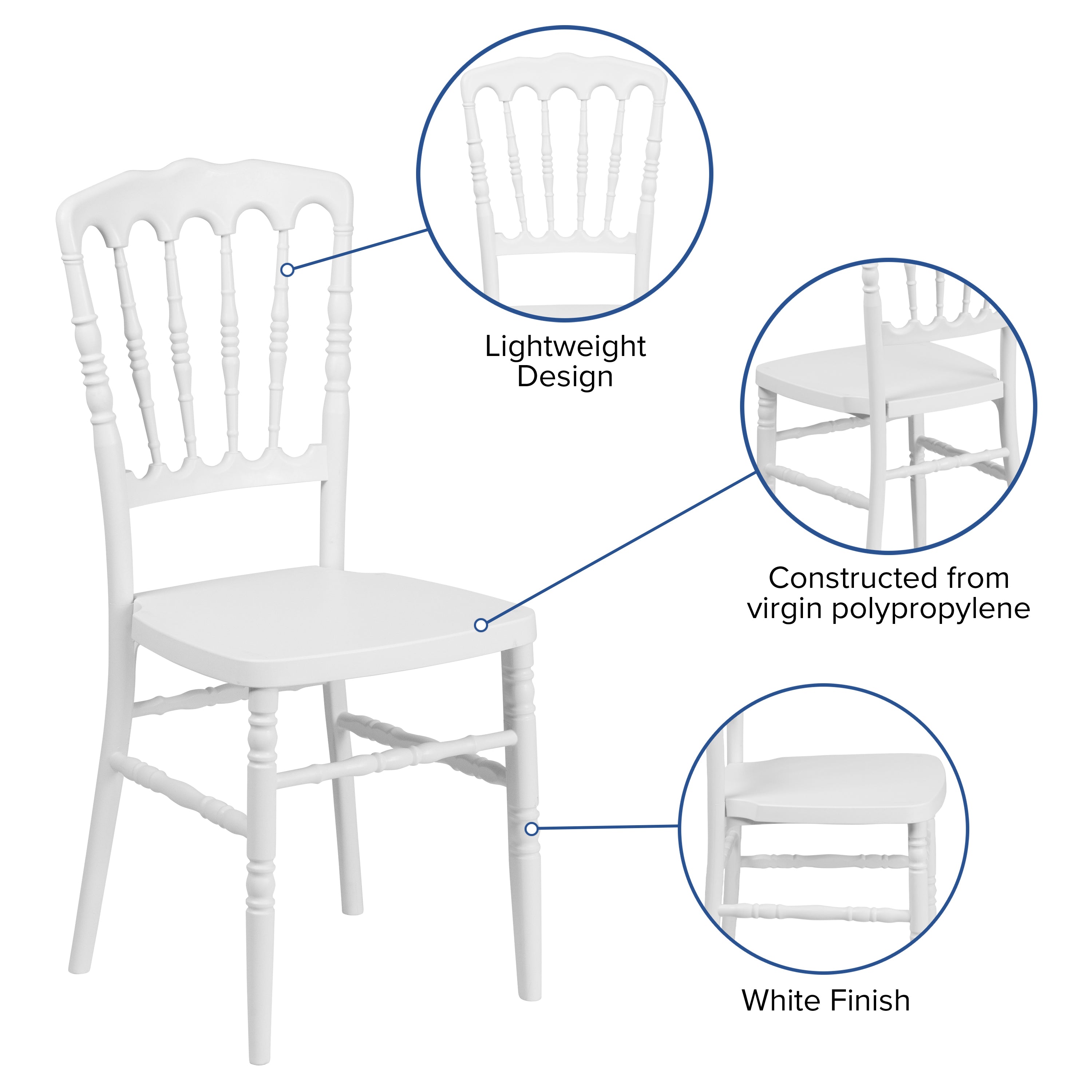 HERCULES Series White Resin Stacking Napoleon Chair