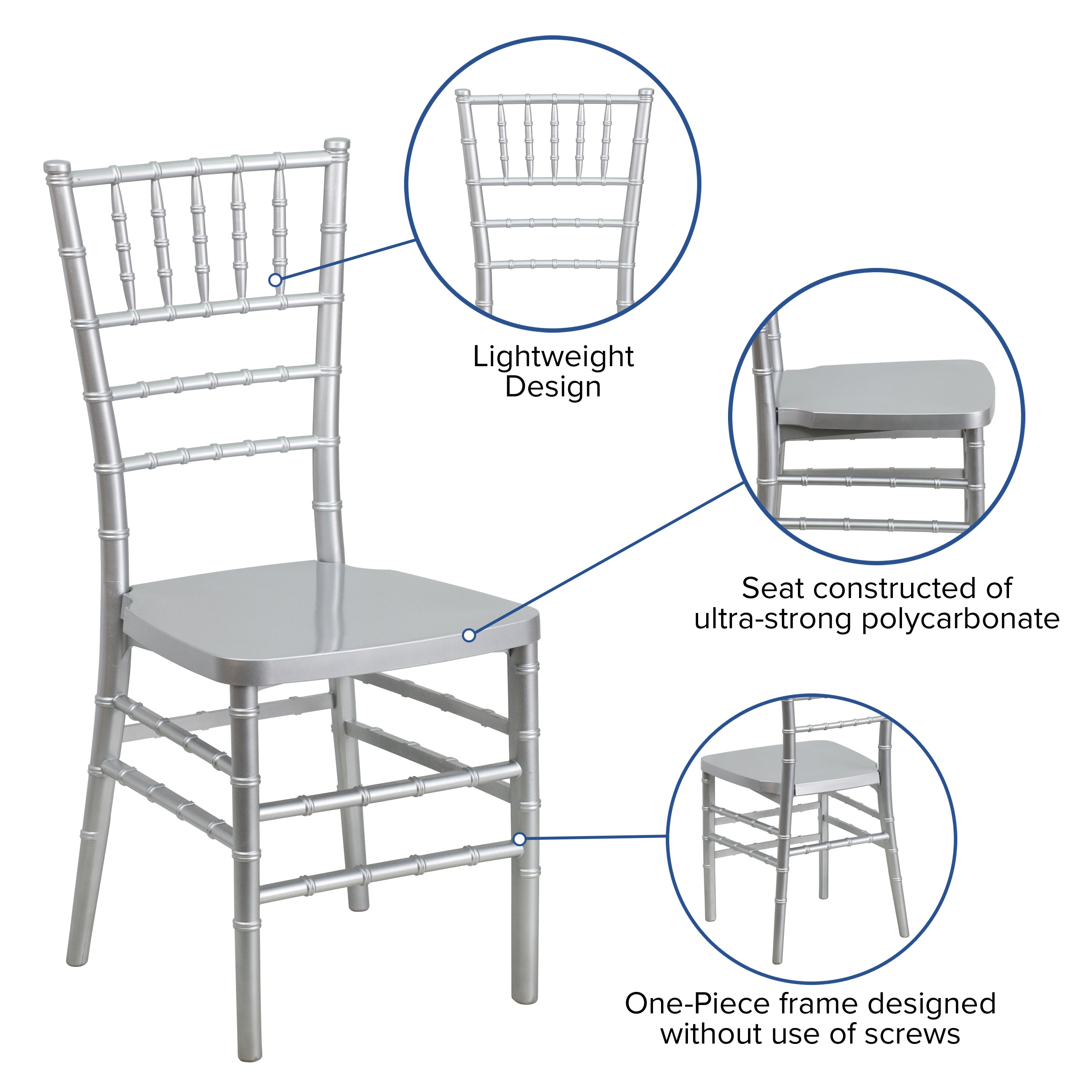 HERCULES PREMIUM Series Silver Resin Stacking Chiavari Chair