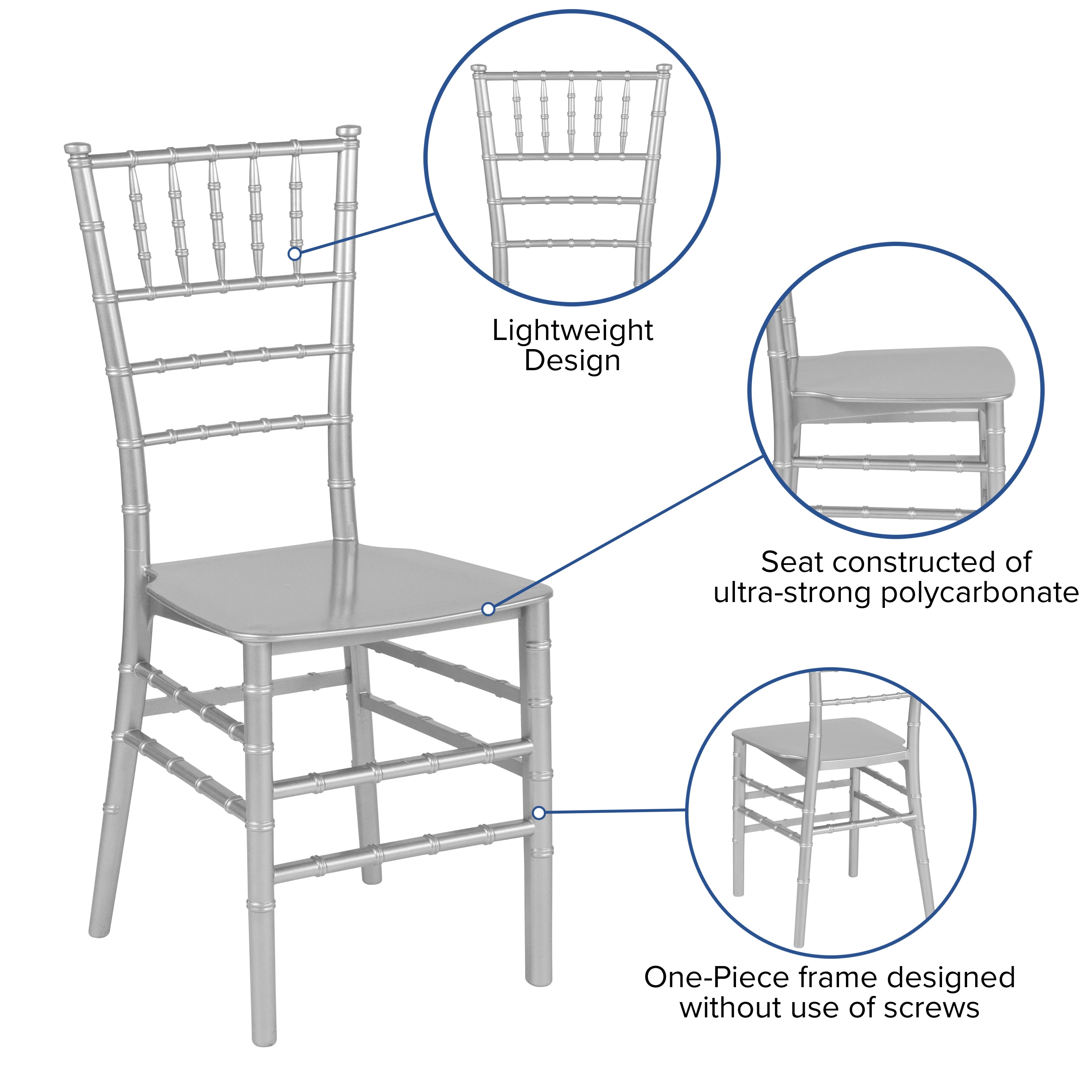 HERCULES Series Silver Resin Stacking Chiavari Chair