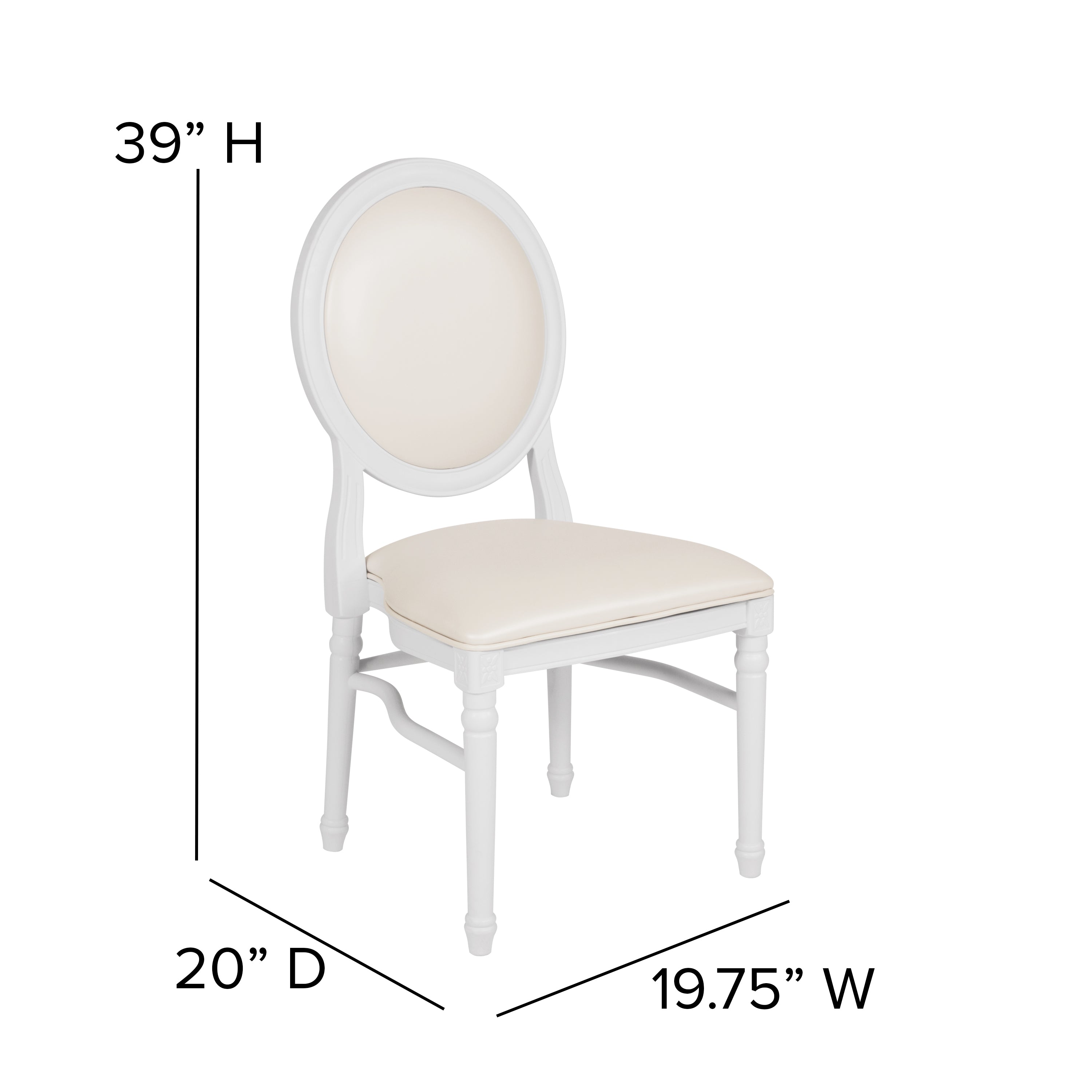 HERCULES Series 900 lb. Capacity King Louis Chair with White Vinyl Back and Seat and White Frame