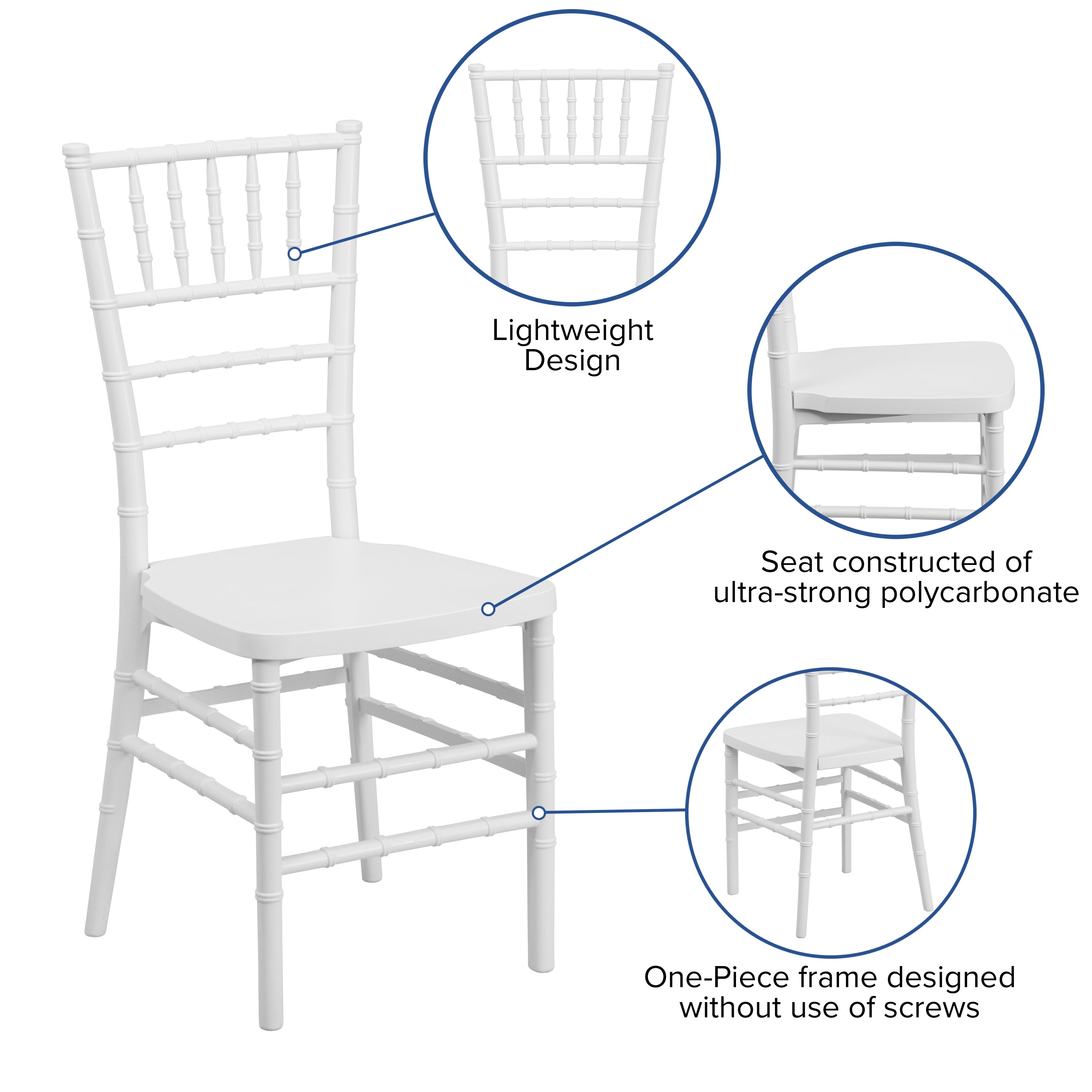 HERCULES PREMIUM Series Matte White Resin Stacking Chiavari Chair