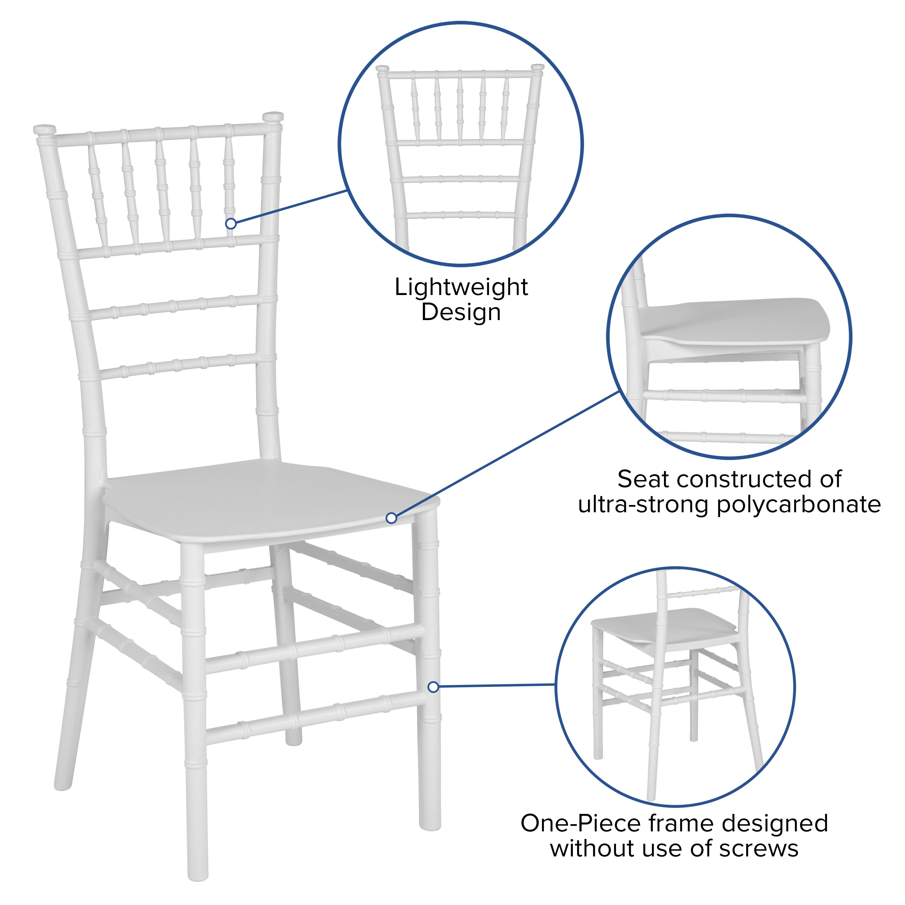 HERCULES Series White Resin Stacking Chiavari Chair