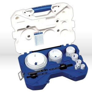 LENOX Hole Saw Kit, Size: 12 sizes/17 pc, Type: Heavy duty case latch, Contains: 3/4", 7/8", 1-1/8", 1-3/8", 1-3/4", 2", 2-1/2", 2-11/16", 3", 3-5/8", 4-1/8", 4-3/4", Arbors: 2L, 5L, two 4321 and one 56PD pilot drills