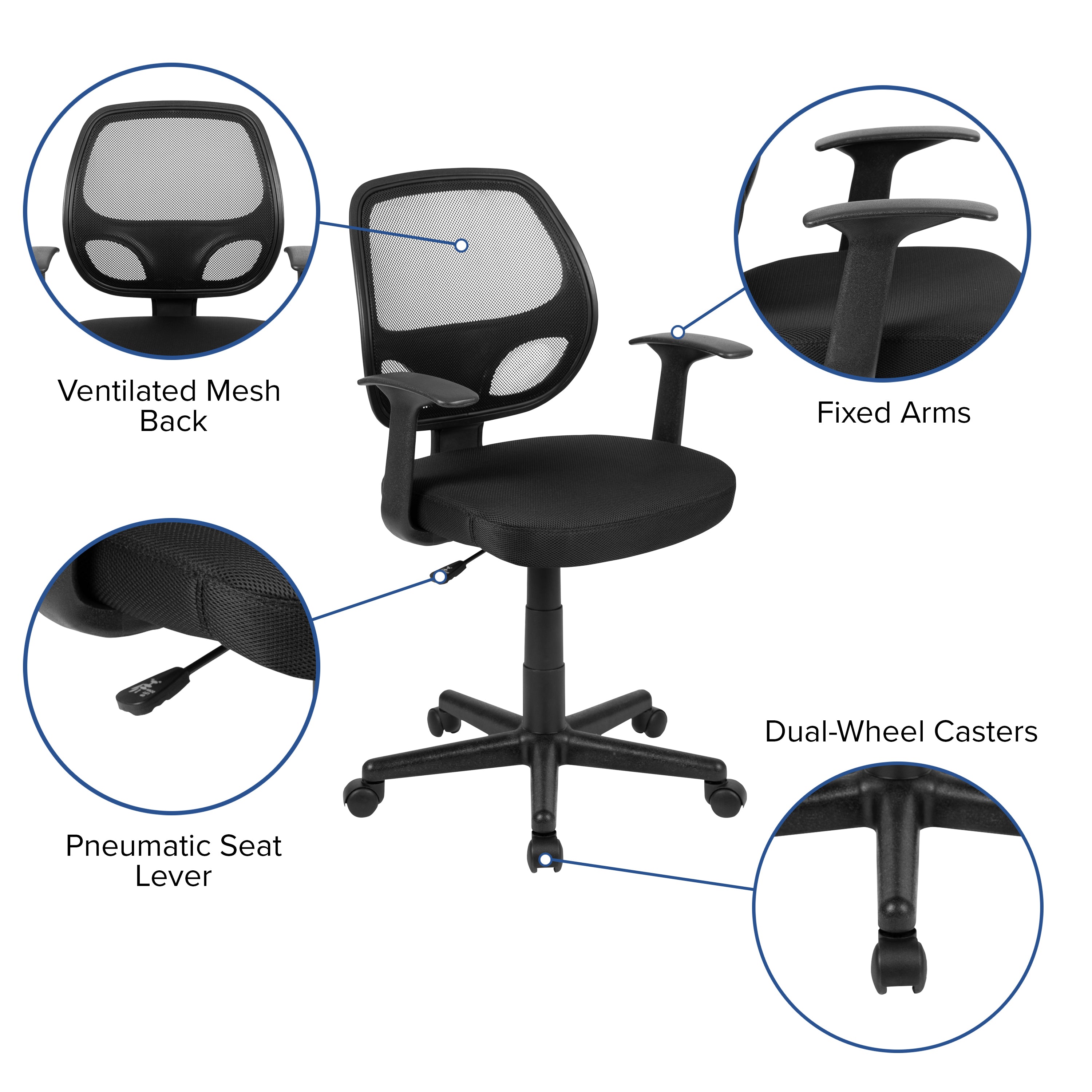 Flash Fundamentals Mid-Back Black Mesh Swivel Ergonomic Task Office Chair with Arms