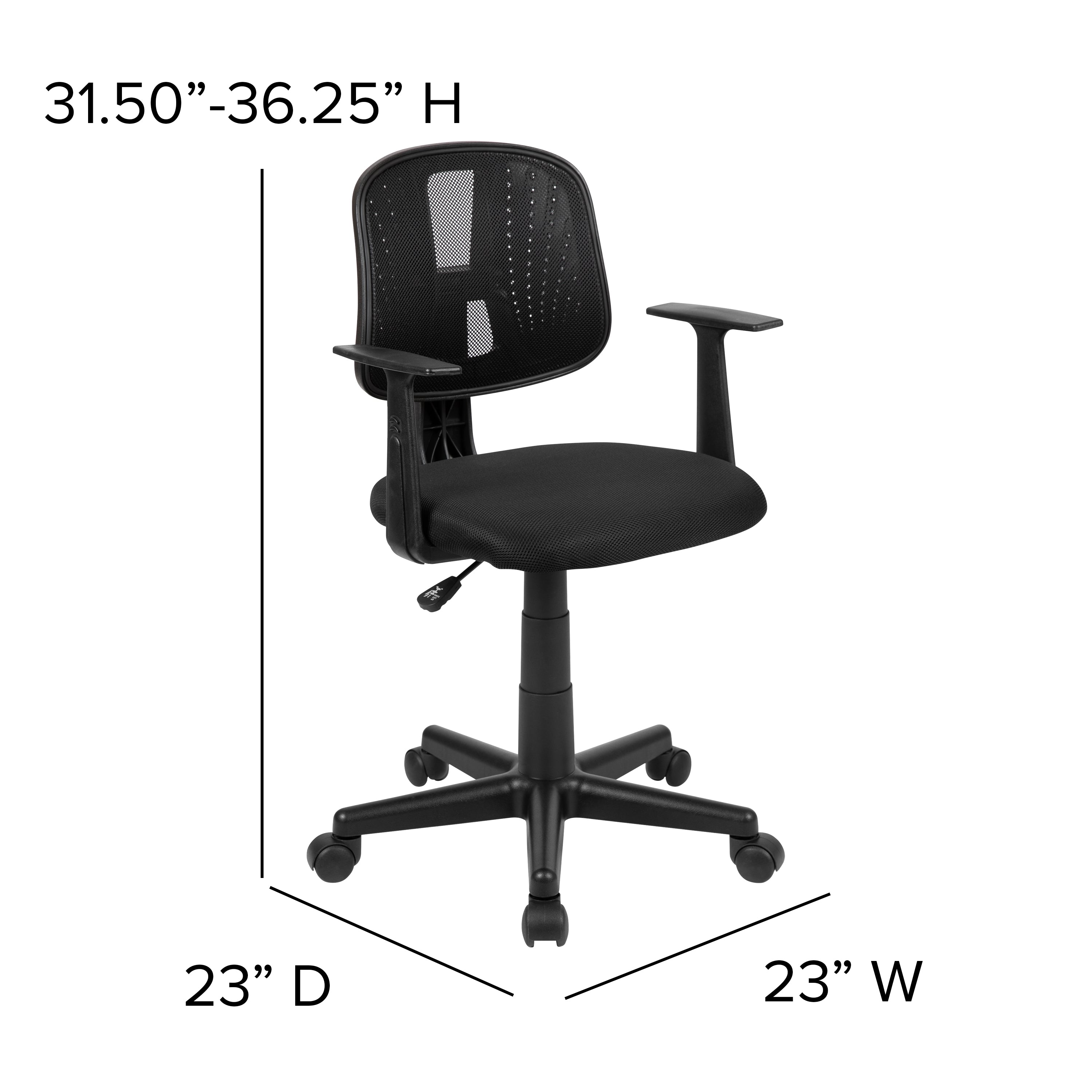 Flash Fundamentals Mid-Back Black Mesh Swivel Task Office Chair with Pivot Back and Arms