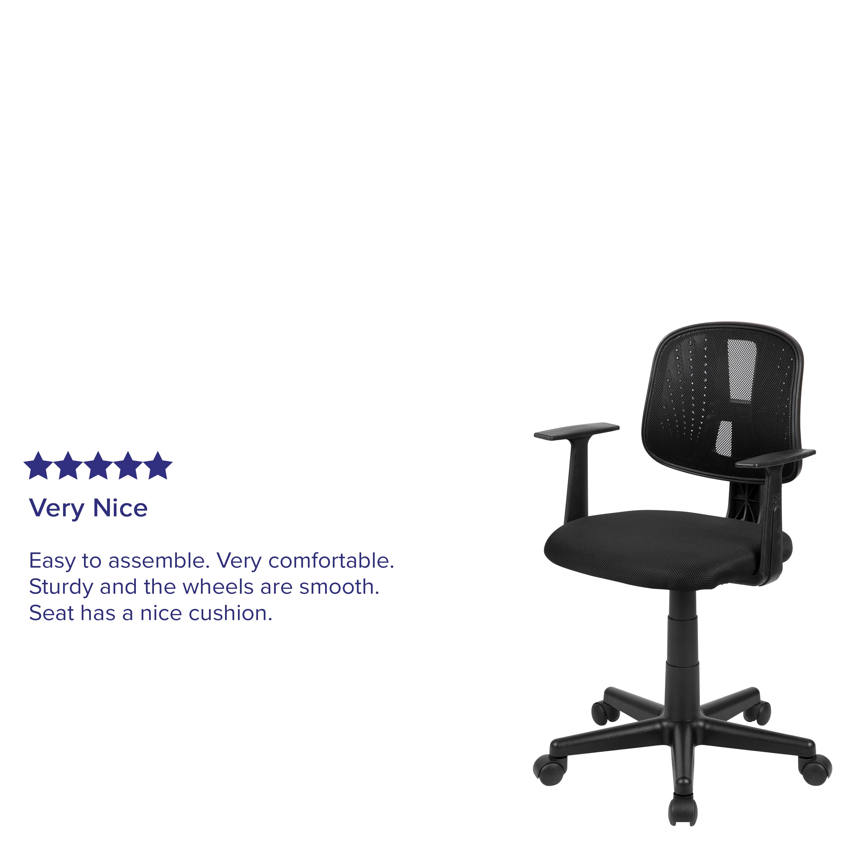 Flash Fundamentals Mid-Back Black Mesh Swivel Task Office Chair with Pivot Back and Arms
