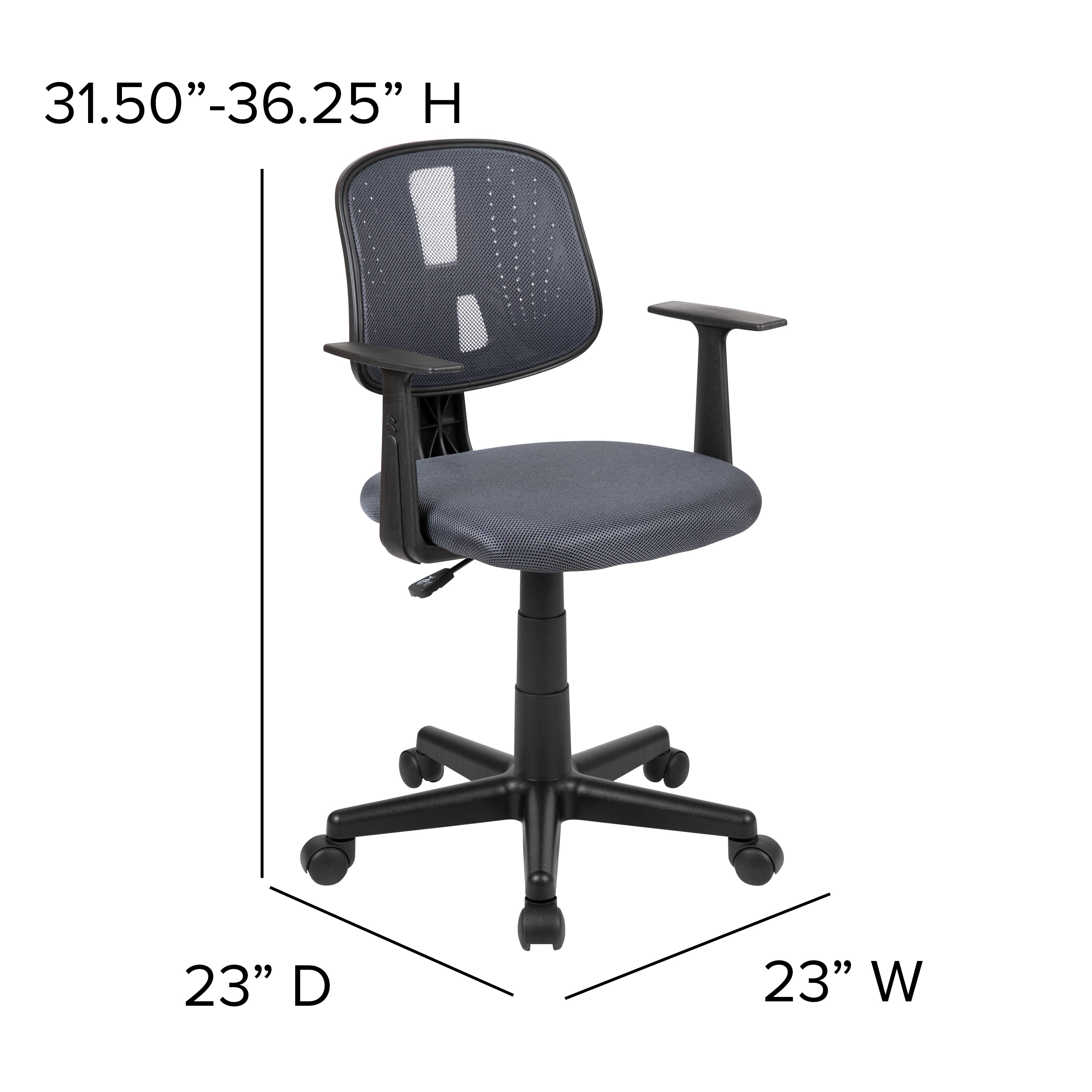 Flash Fundamentals Mid-Back Gray Mesh Swivel Task Office Chair with Pivot Back and Arms