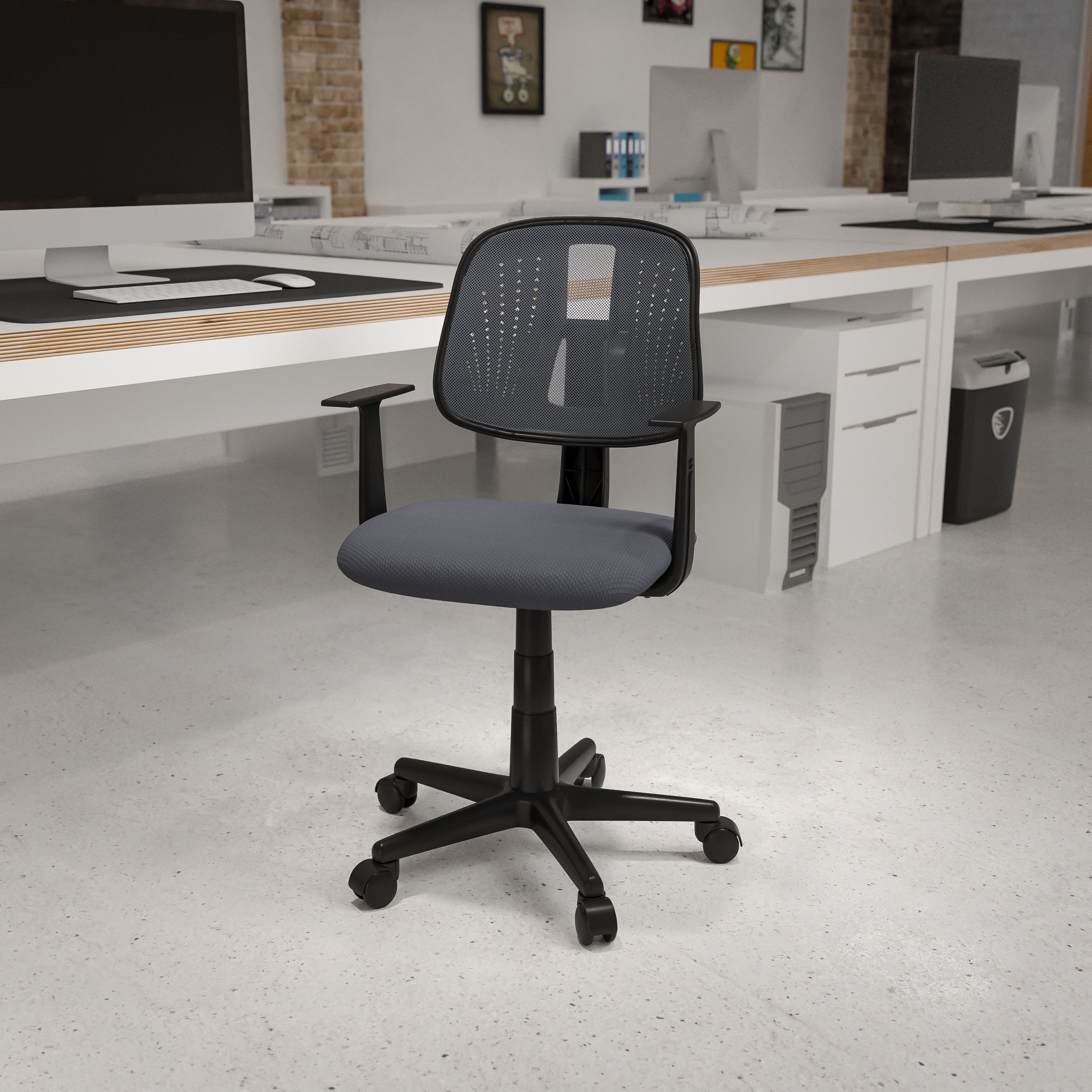Flash Fundamentals Mid-Back Gray Mesh Swivel Task Office Chair with Pivot Back and Arms
