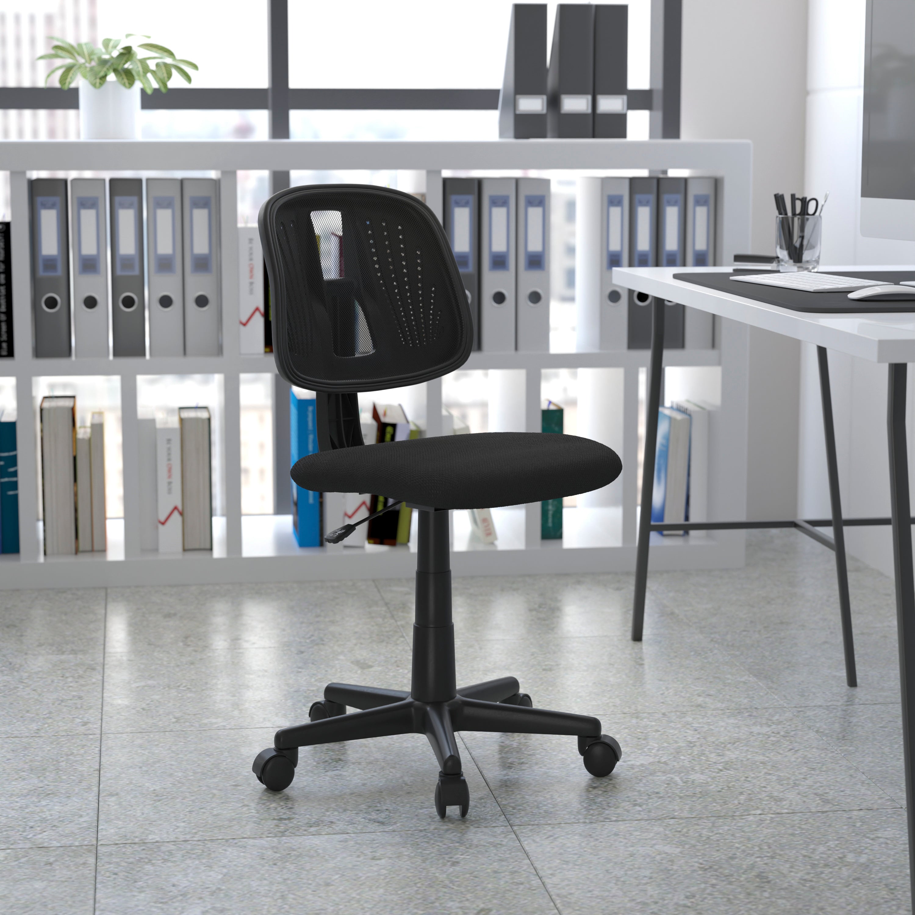 Flash Fundamentals Mid-Back Black Mesh Swivel Task Office Chair with Pivot Back