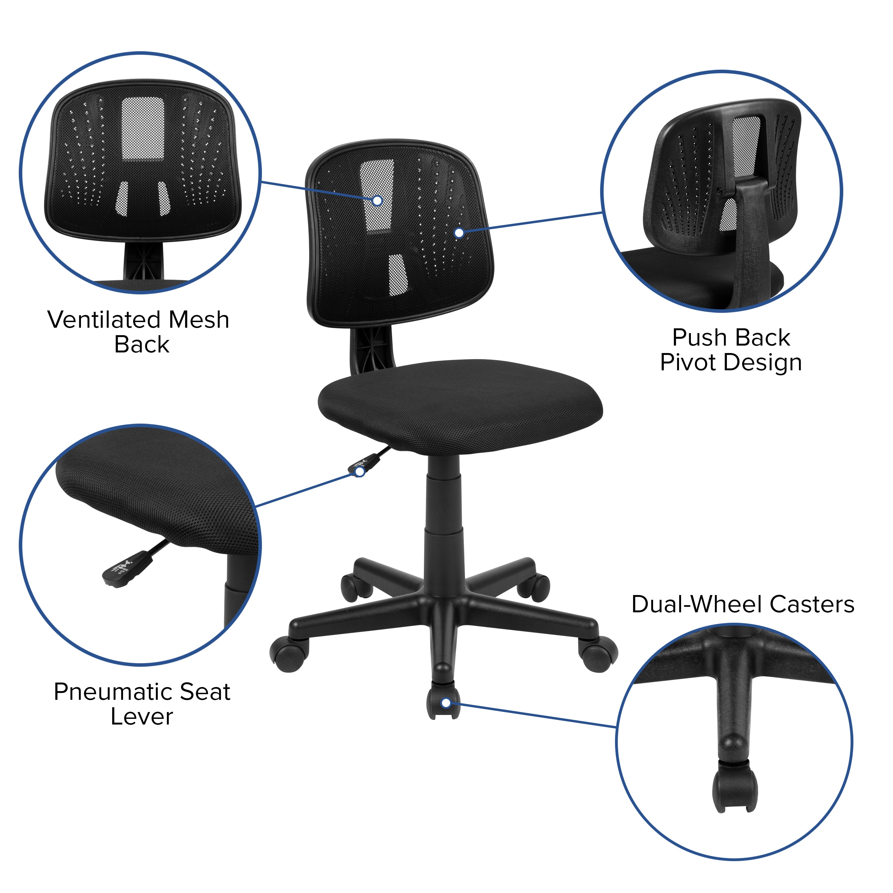 Flash Fundamentals Mid-Back Black Mesh Swivel Task Office Chair with Pivot Back