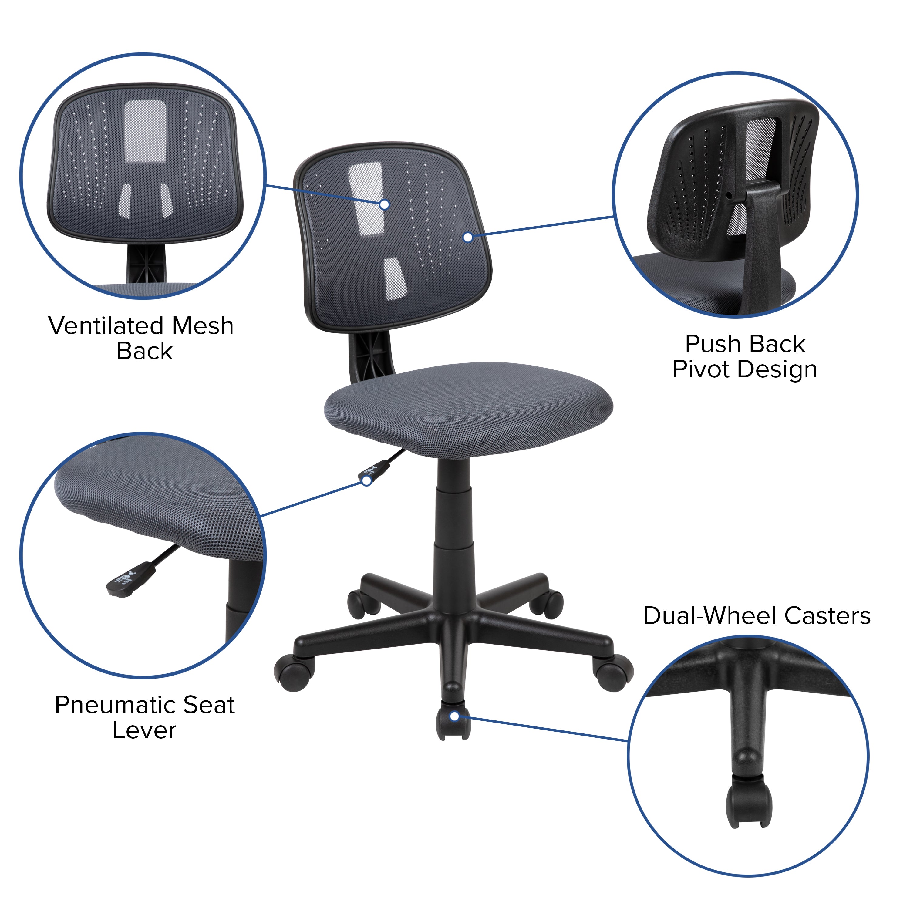 Flash Fundamentals Mid-Back Gray Mesh Swivel Task Office Chair with Pivot Back