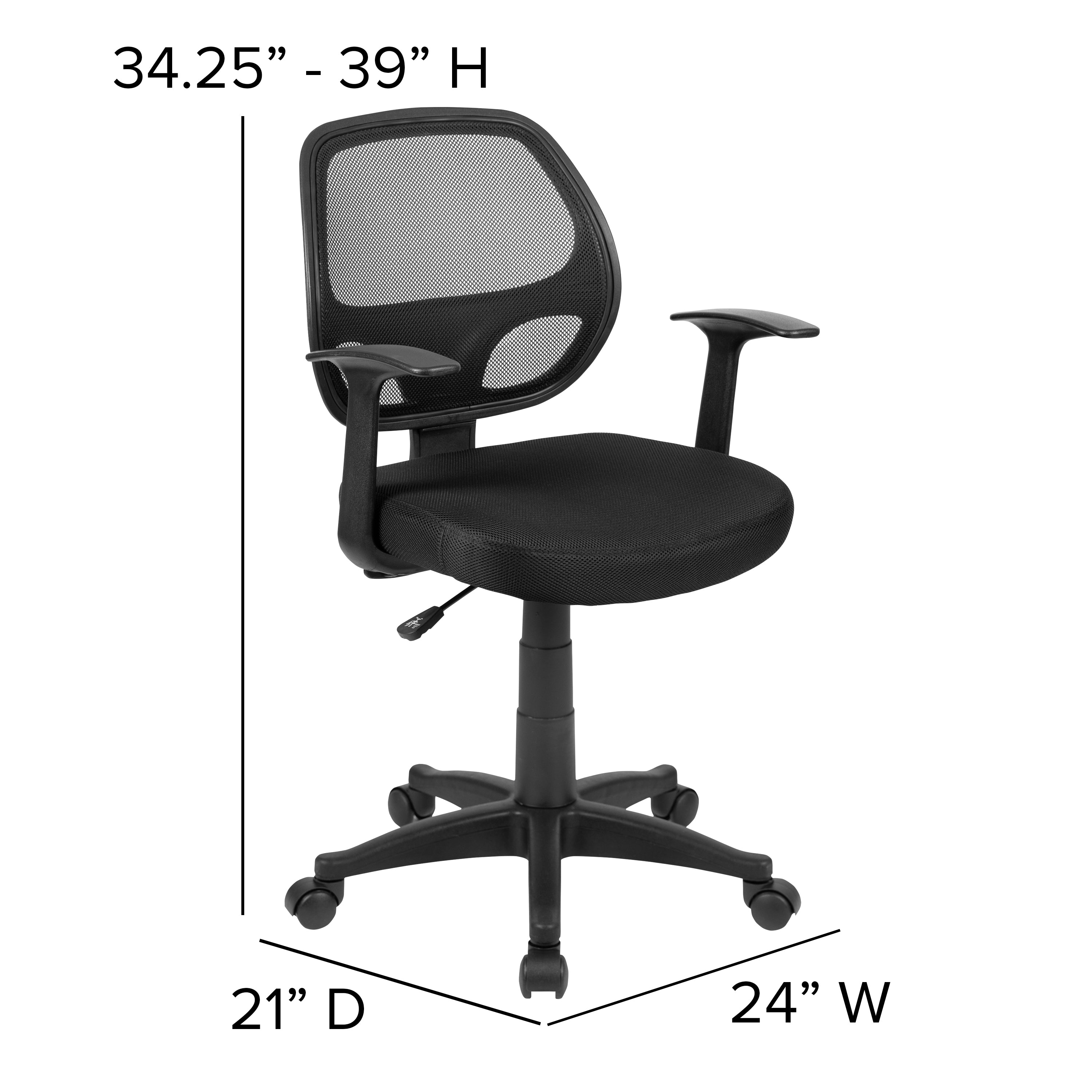 Mallard Mid-Back Black Mesh Swivel Ergonomic Task Office Chair with T-Arms - Desk Chair