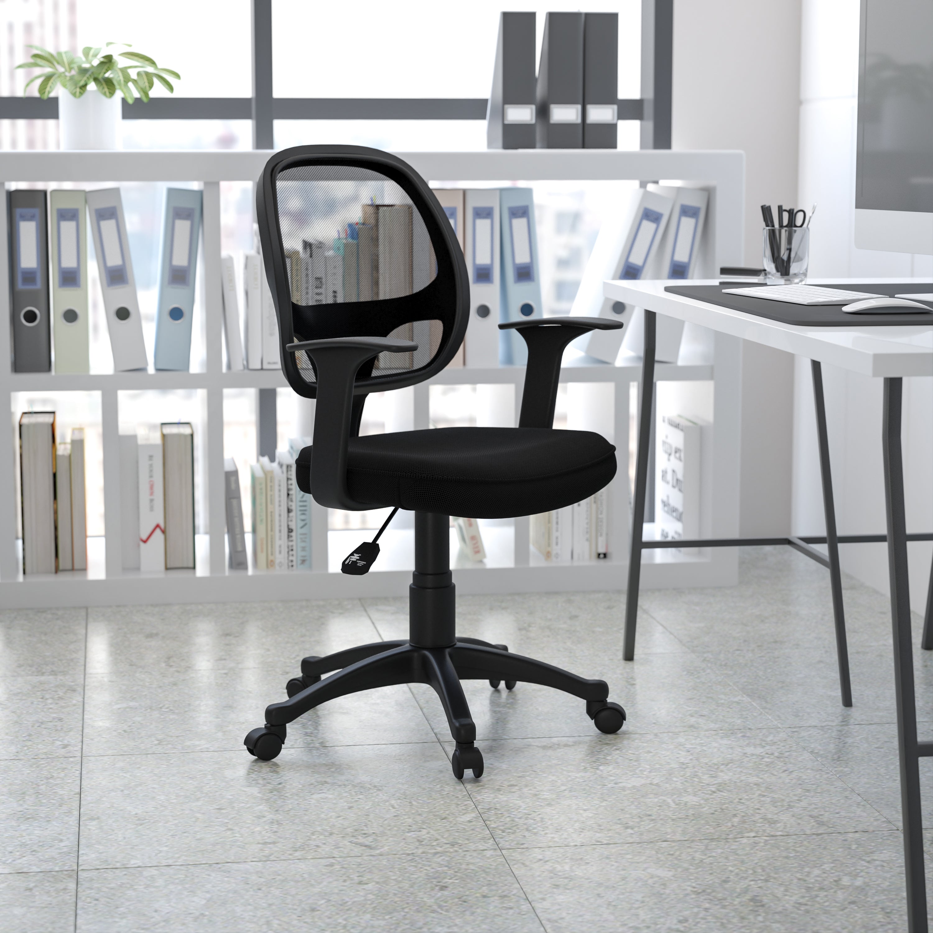 Mallard Mid-Back Black Mesh Swivel Ergonomic Task Office Chair with T-Arms - Desk Chair