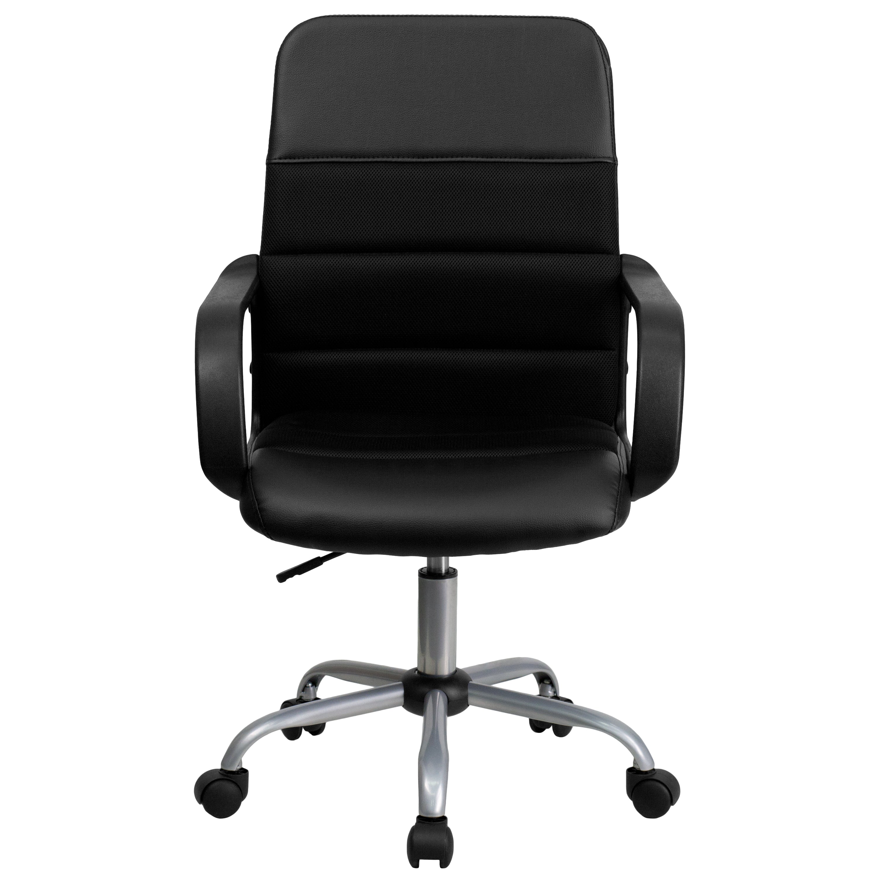Manor Mid-Back Black LeatherSoft and Mesh Swivel Task Office Chair with Arms