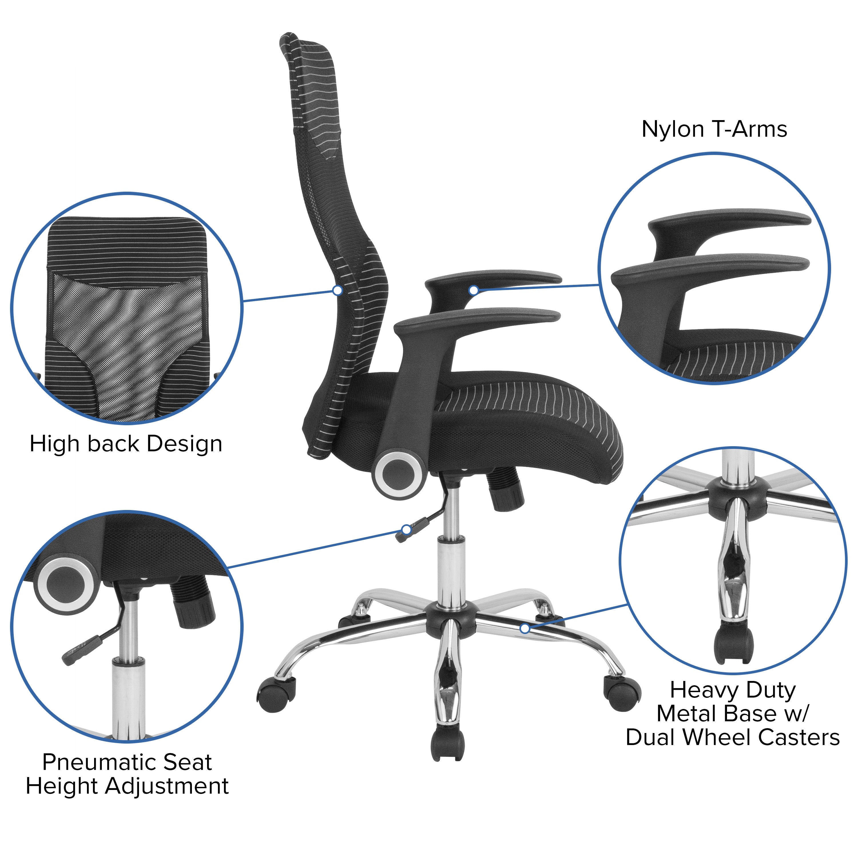 Milford High Back Ergonomic Office Chair with Contemporary Mesh Design in Black and White