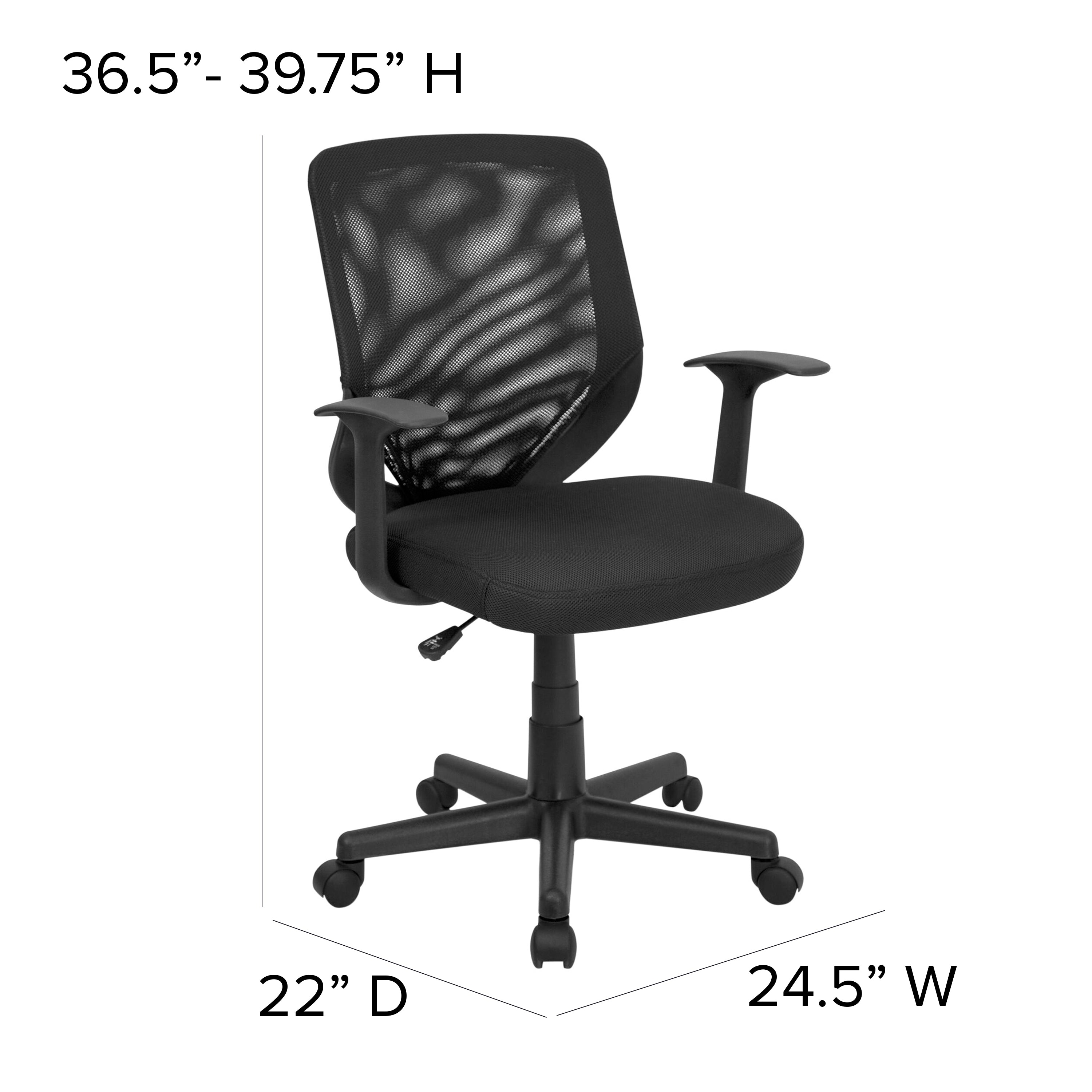 Norris Mid-Back Black Mesh Tapered Back Swivel Task Office Chair with T-Arms