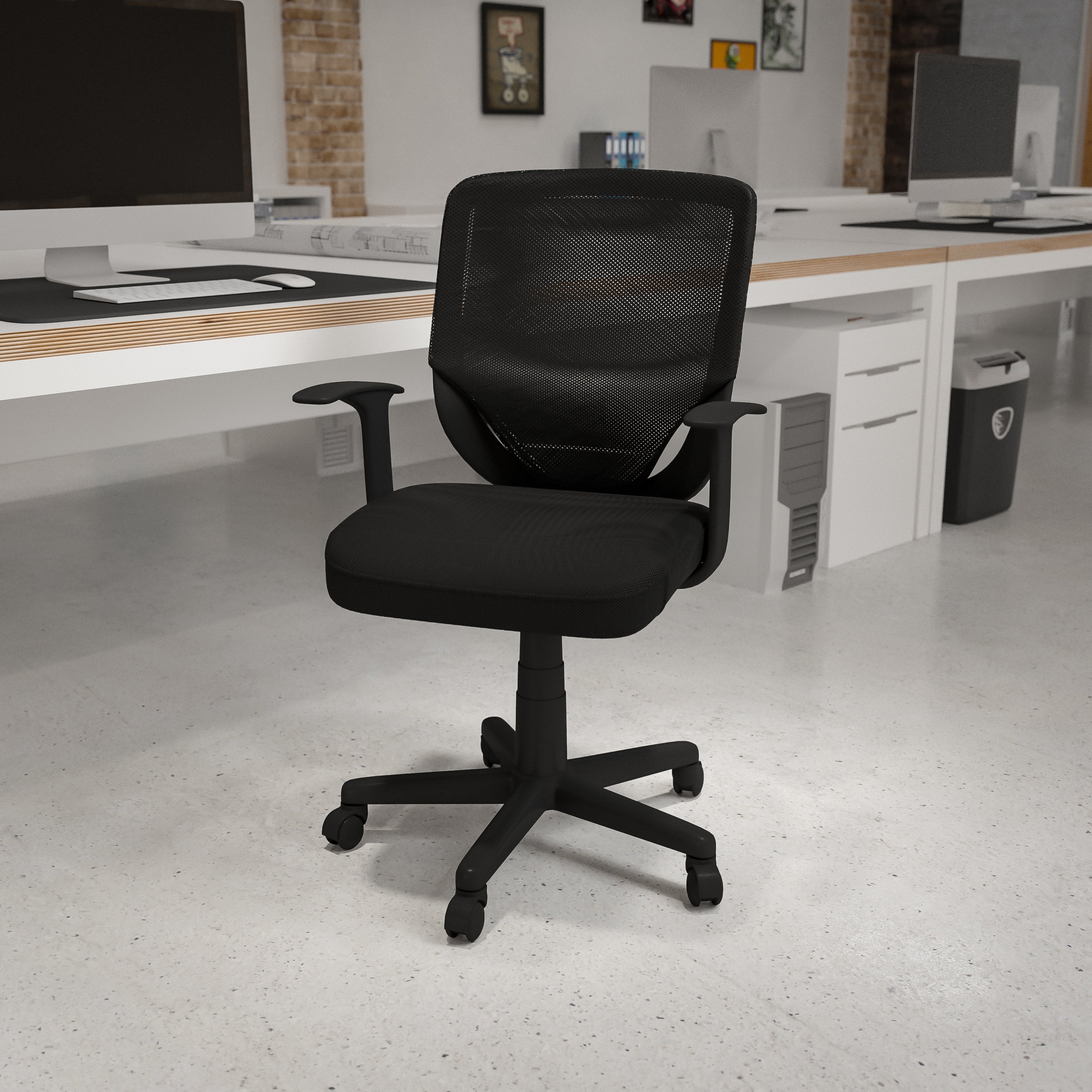 Norris Mid-Back Black Mesh Tapered Back Swivel Task Office Chair with T-Arms