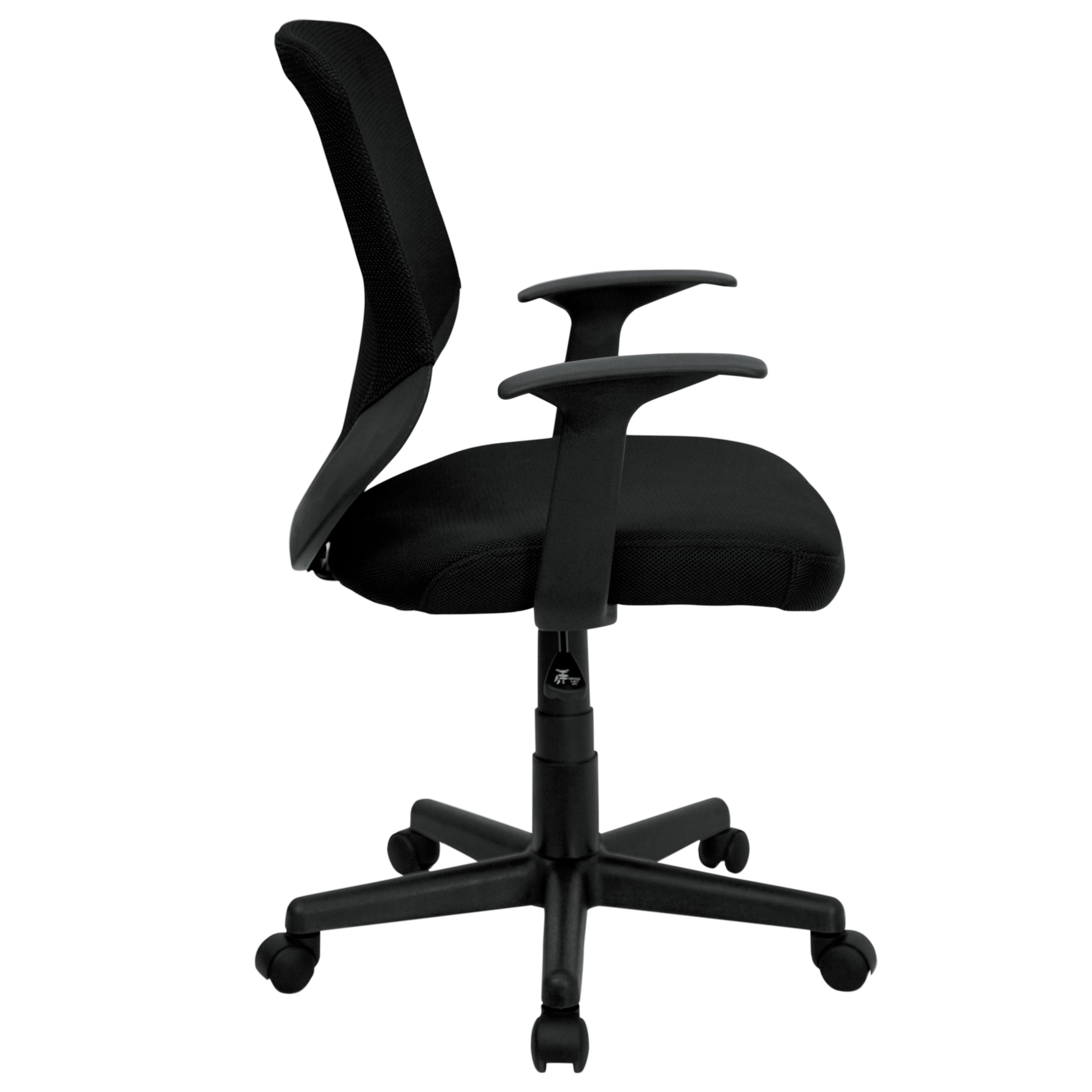 Norris Mid-Back Black Mesh Tapered Back Swivel Task Office Chair with T-Arms