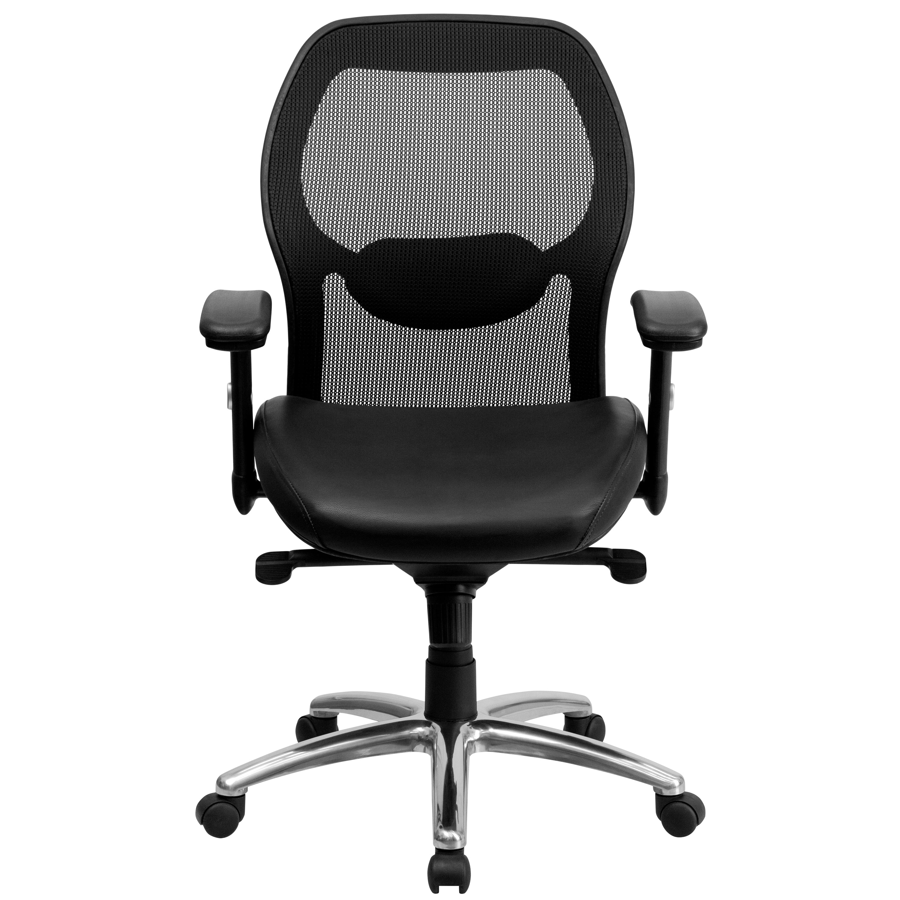 Albert Mid-Back Black Super Mesh Executive Swivel Office Chair with LeatherSoft Seat, Knee Tilt Control and Adjustable Lumbar & Arms