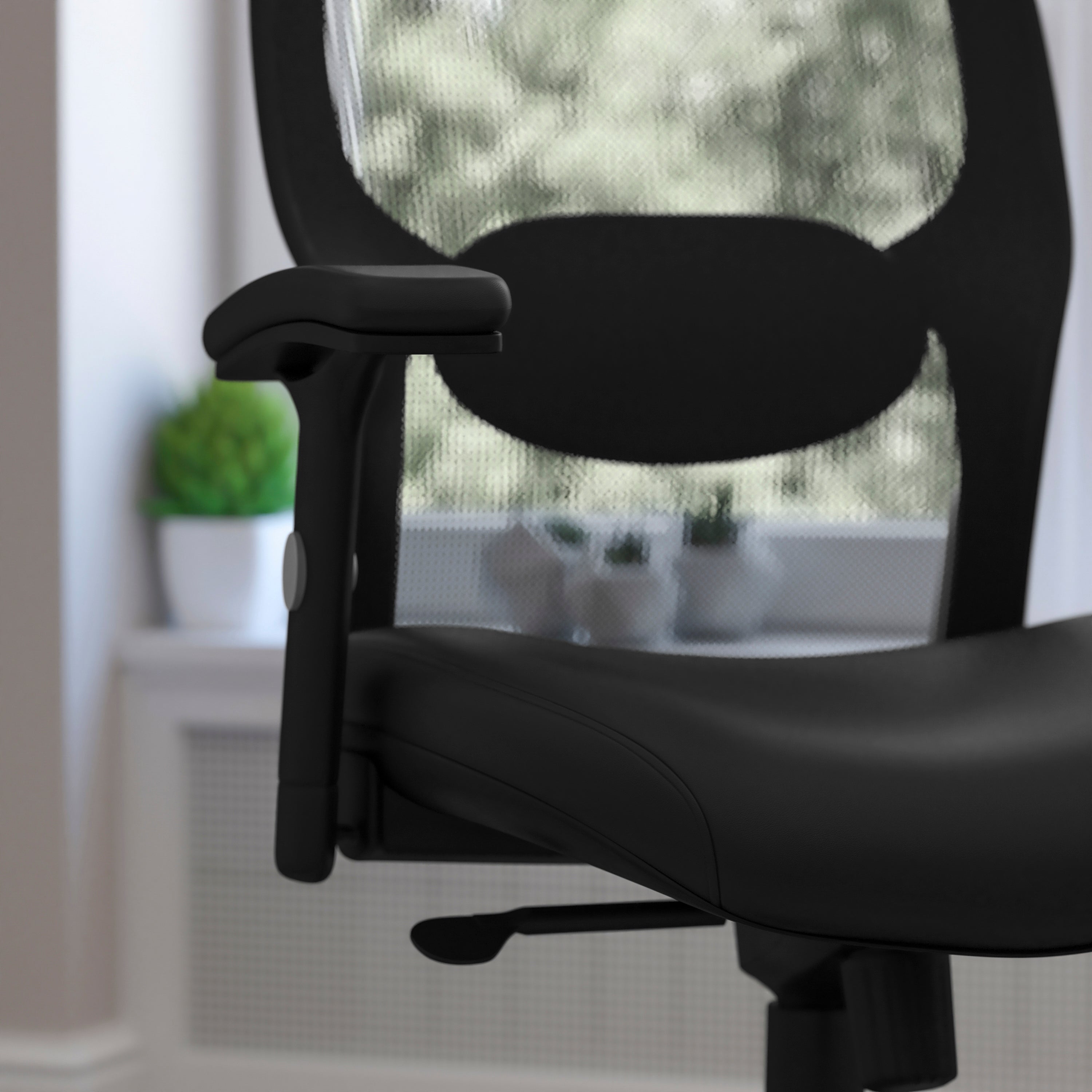 Albert Mid-Back Black Super Mesh Executive Swivel Office Chair with LeatherSoft Seat, Knee Tilt Control and Adjustable Lumbar & Arms