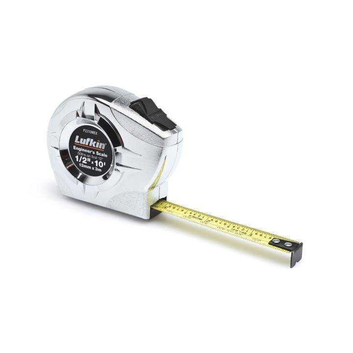 P2210MEXN Crescent Lufkin, Power Tape, A22, Steel, Clearcoat, 10 ft, 0.5 Inch