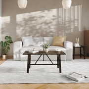 Eli Solid Wood Farmhouse Coffee Table, Trestle Style Accent Table in Dark Gray