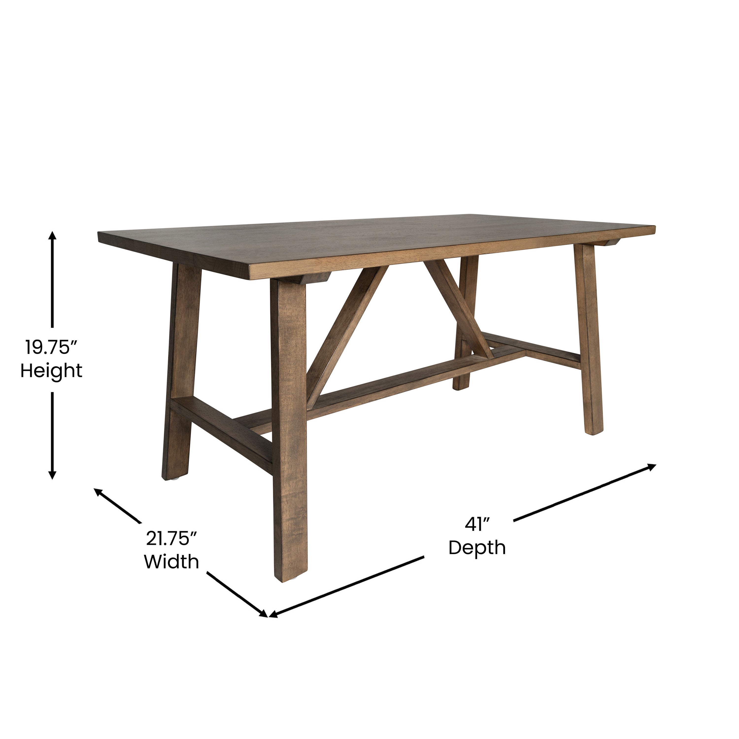 Eli Solid Wood Farmhouse Coffee Table, Trestle Style Accent Table in Rustic Brown